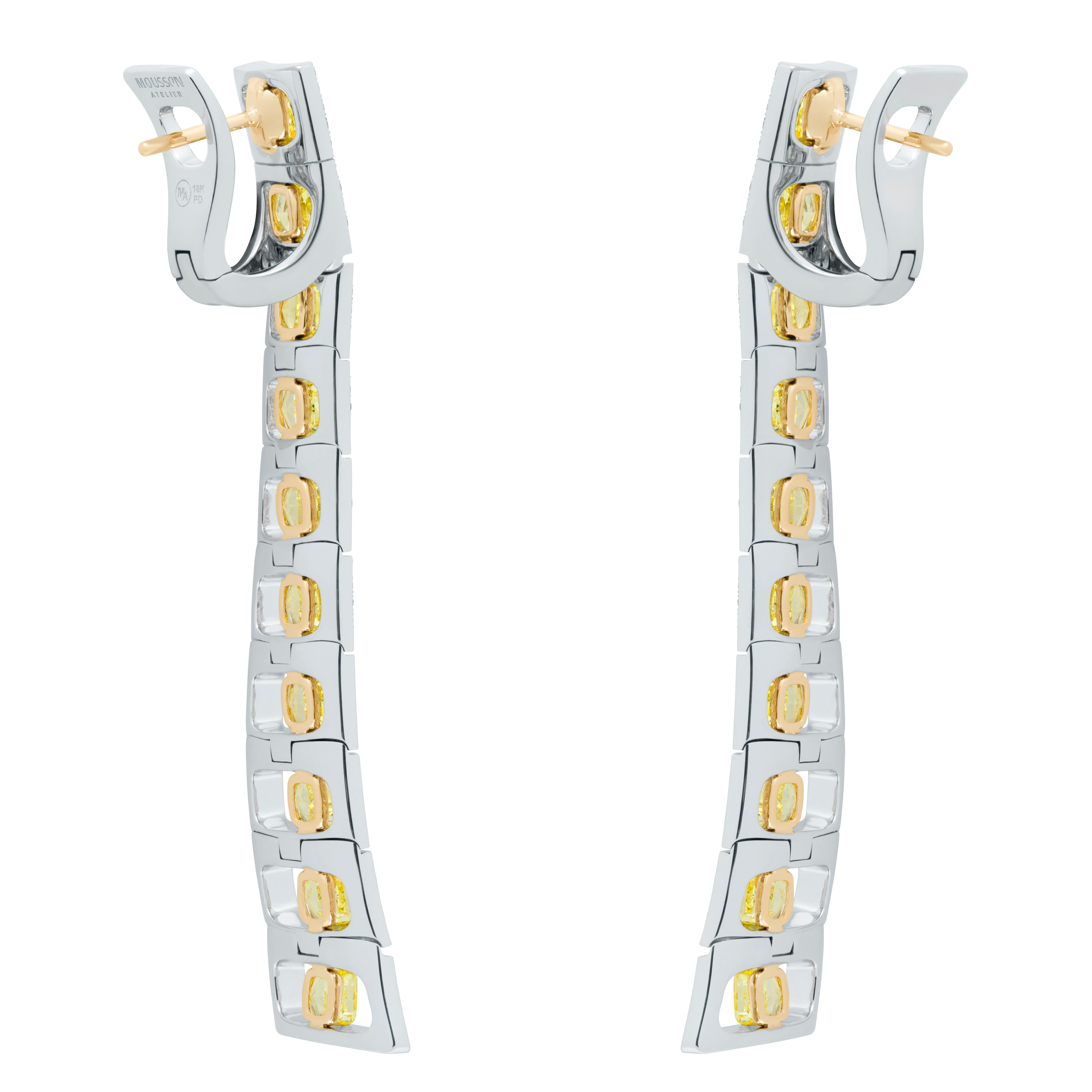 Enamel, Yellow Diamonds, Diamonds 18K White Gold Earrings, E 0226-0