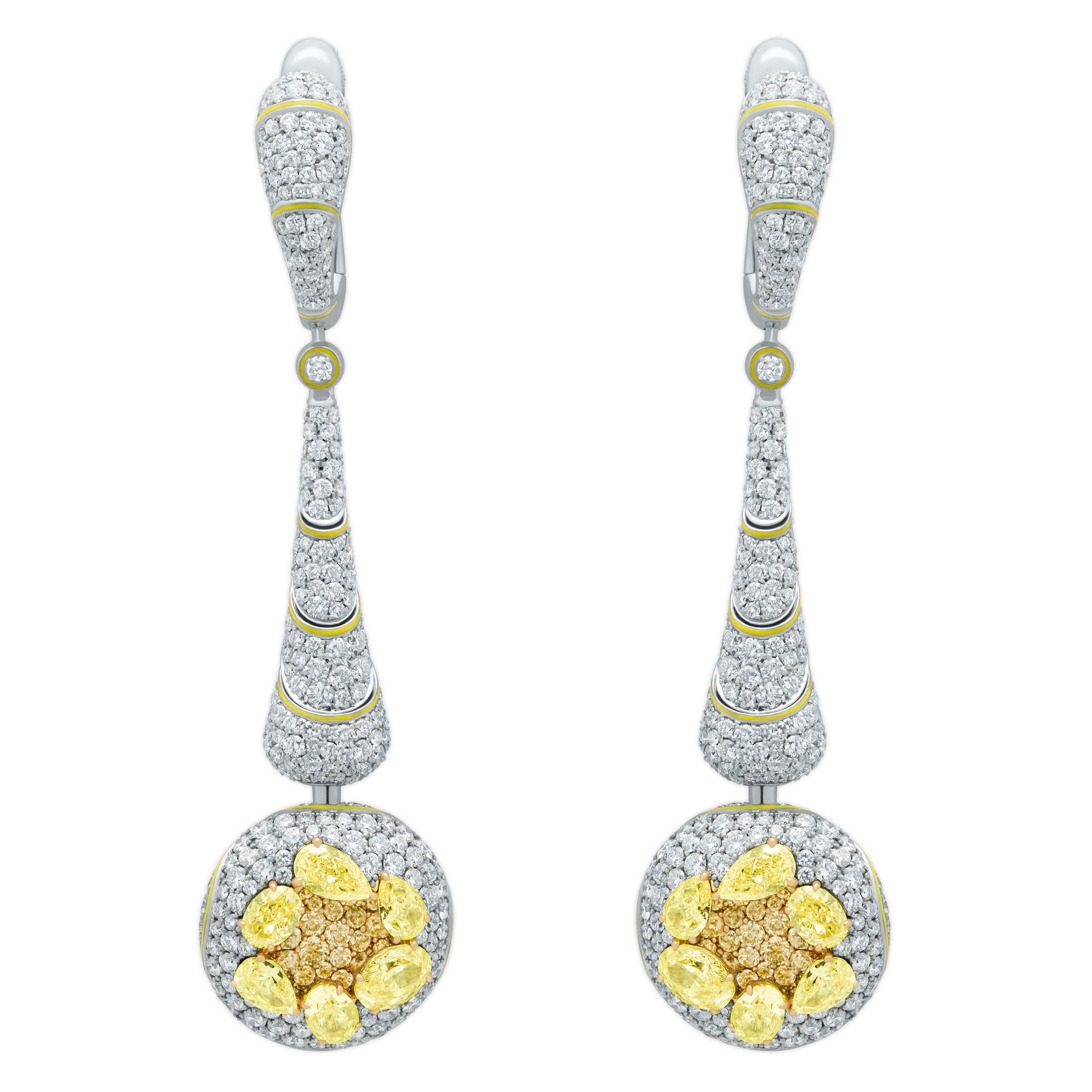 E 0262-0 18K White and Yellow Gold, Enamel, Fancy Yellow Diamonds, Diamonds Earrings