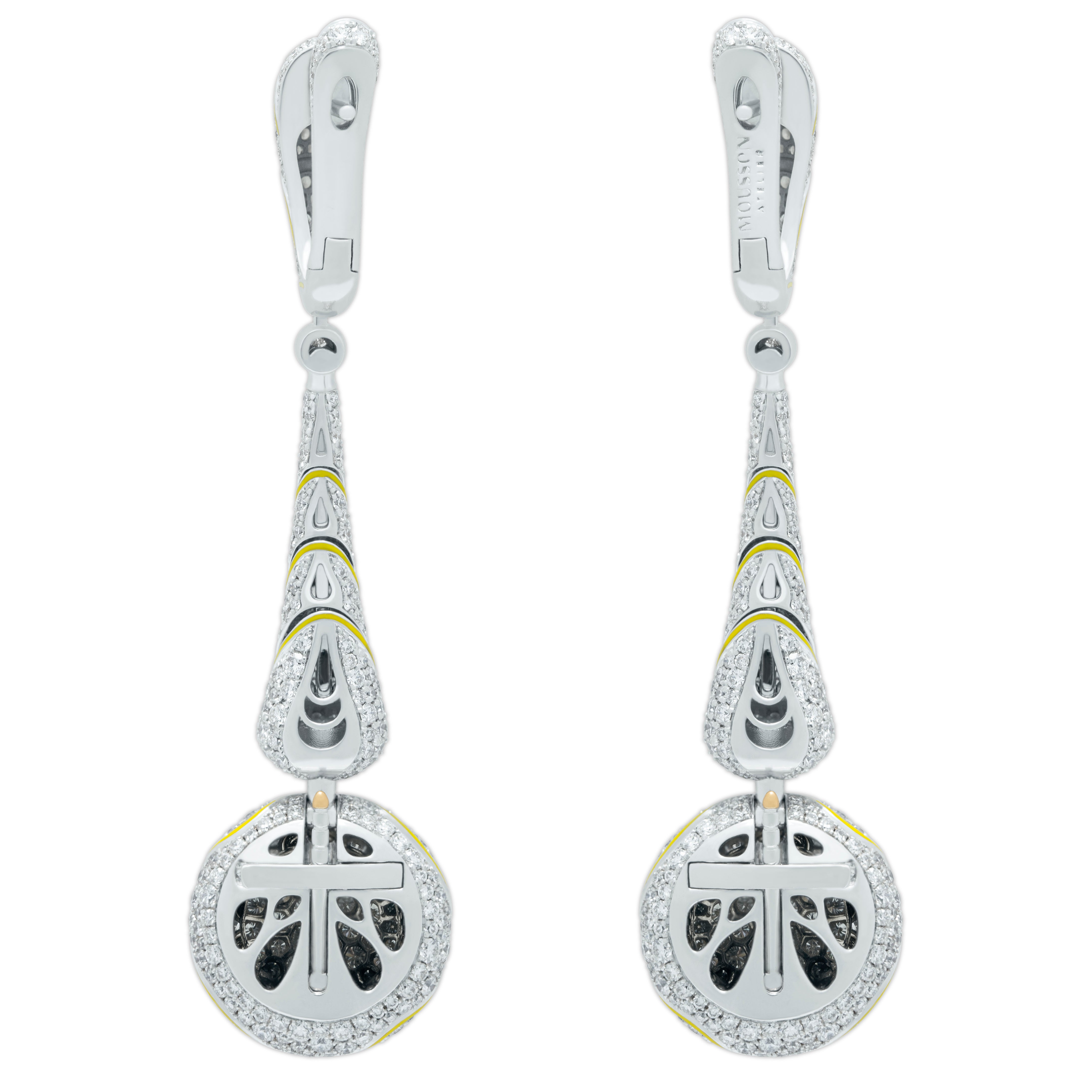 Fancy Yellow Diamonds, Diamonds 18K White and Yellow Gold, Enamel Earrings, E 0262-0