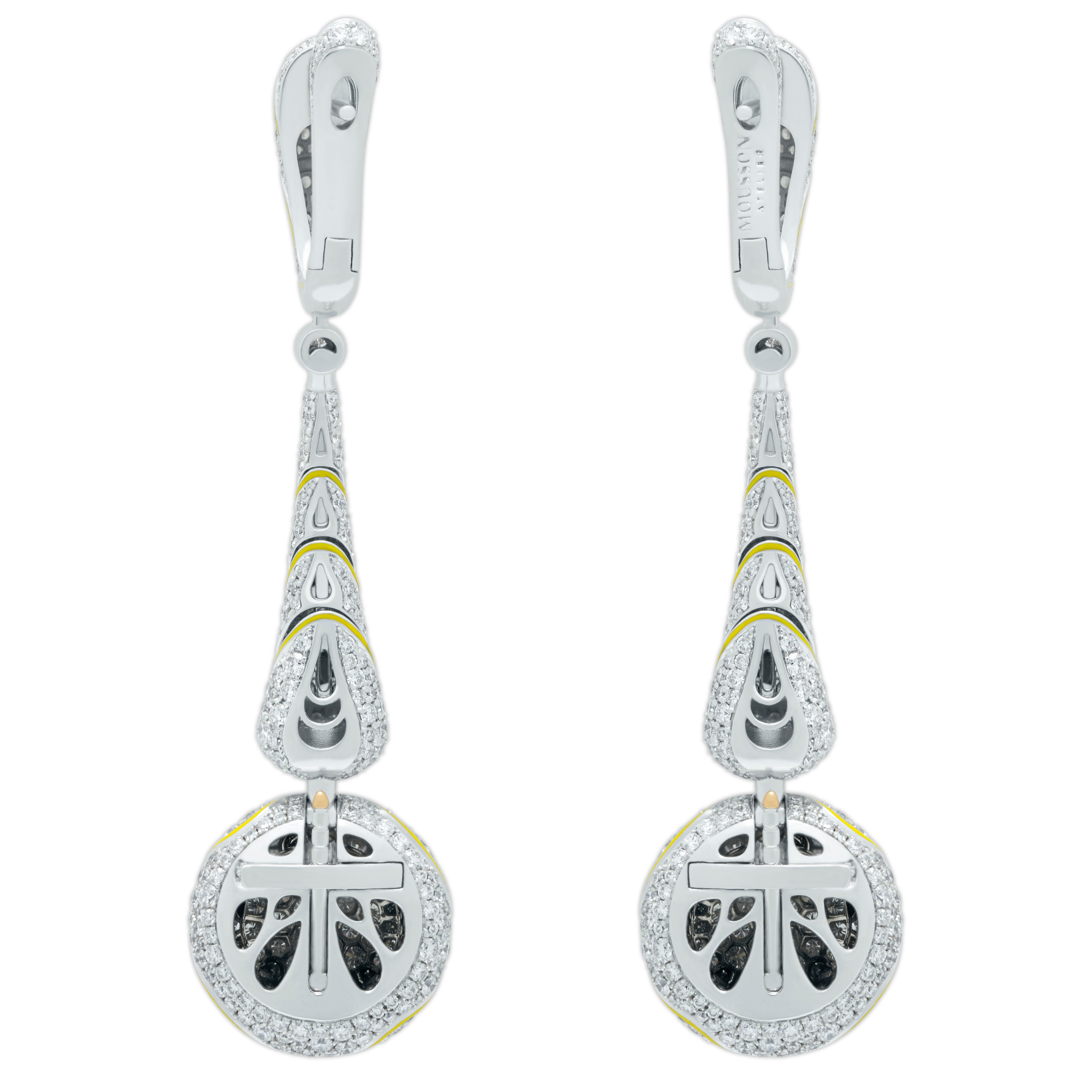 E 0262-0 18K White and Yellow Gold, Enamel, Fancy Yellow Diamonds, Diamonds Earrings