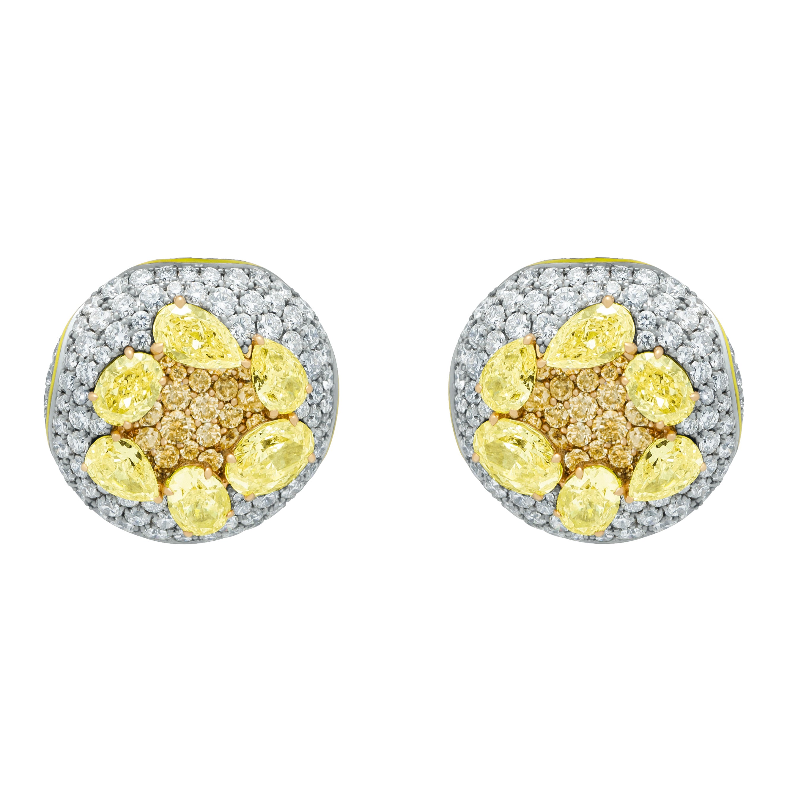Fancy Yellow Diamonds, Diamonds 18K White and Yellow Gold, Enamel Earrings, E 0262-0