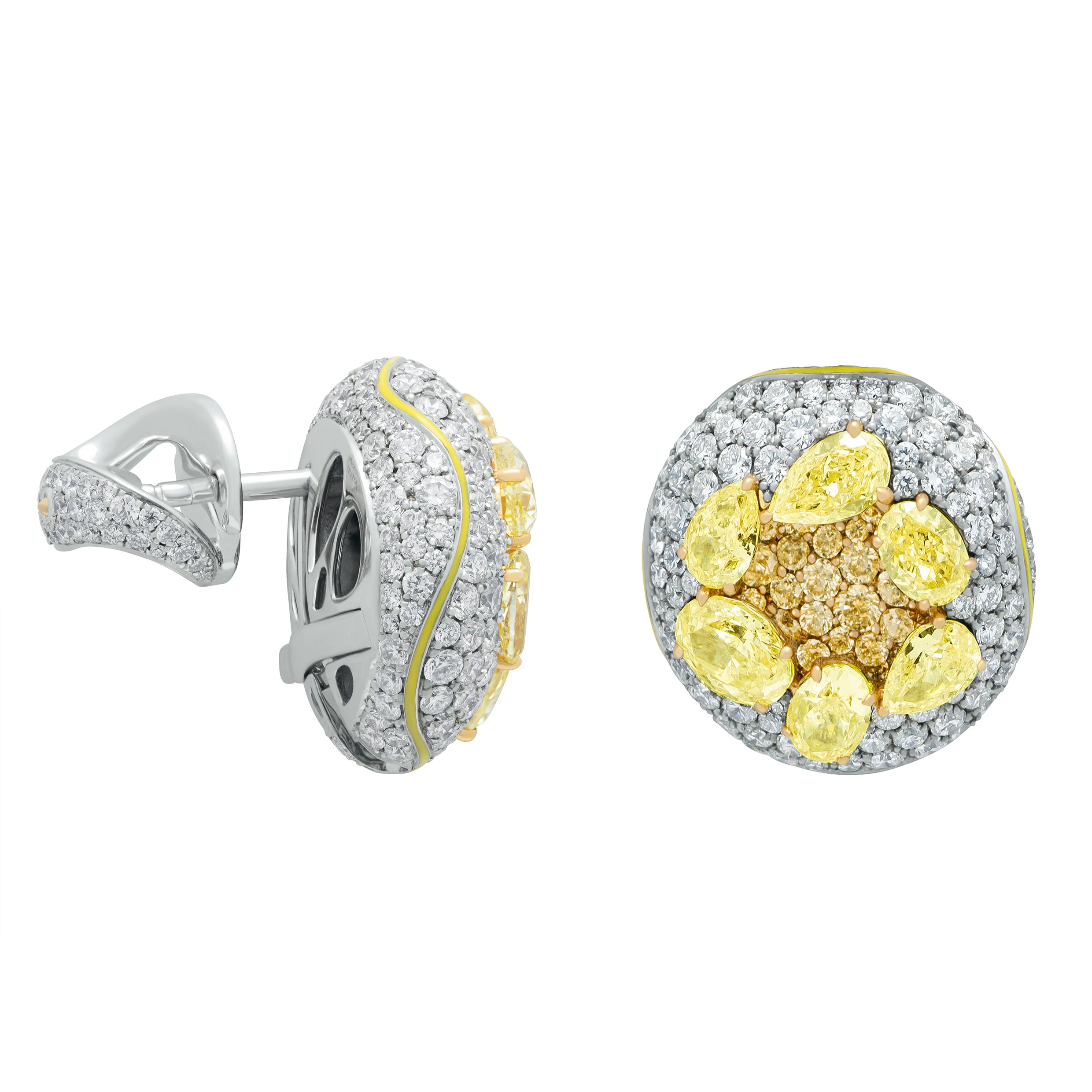 Fancy Yellow Diamonds, Diamonds 18K White and Yellow Gold, Enamel Earrings, E 0262-0
