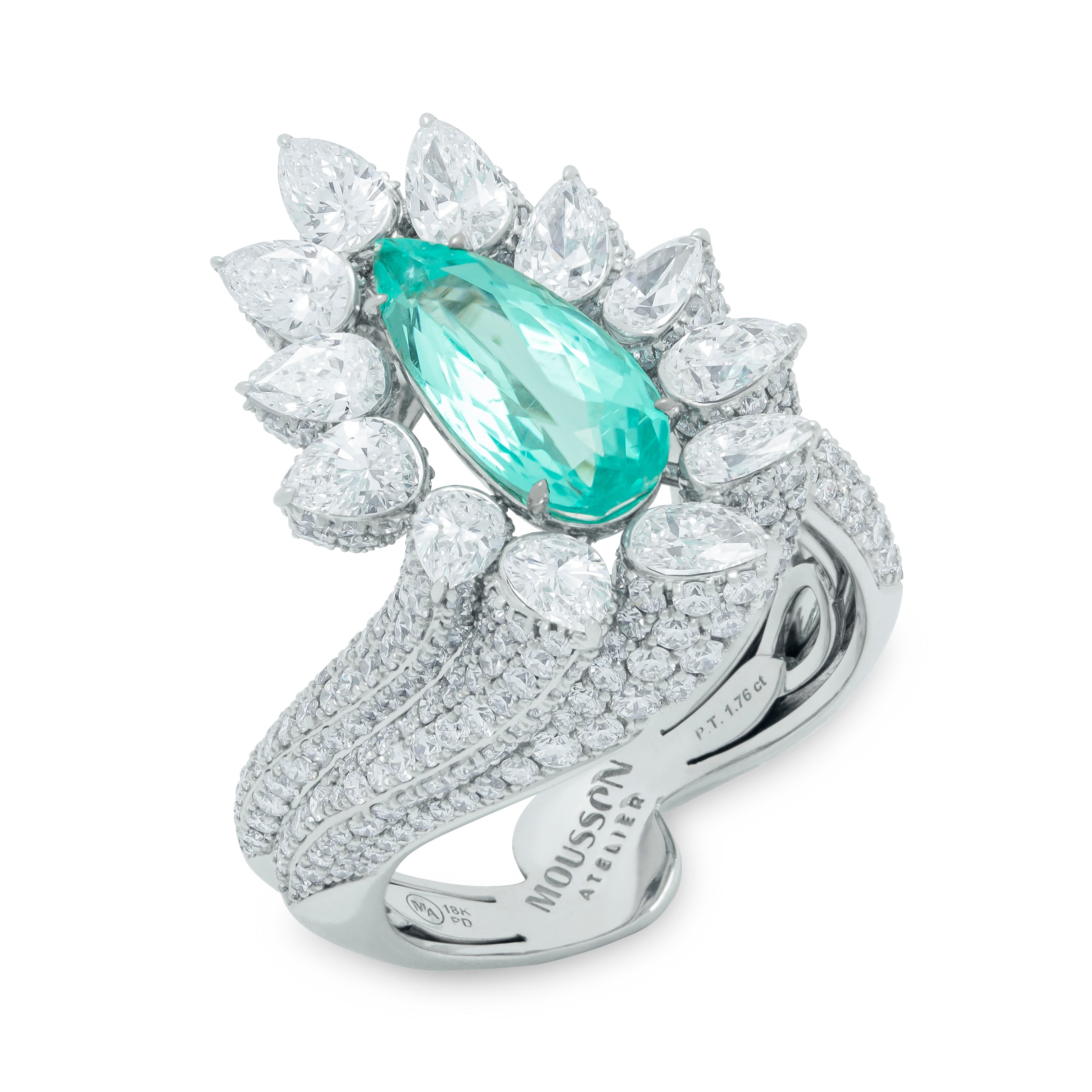 R 0116-1 18K White Gold, Paraiba Tourmaline, Diamonds Ring