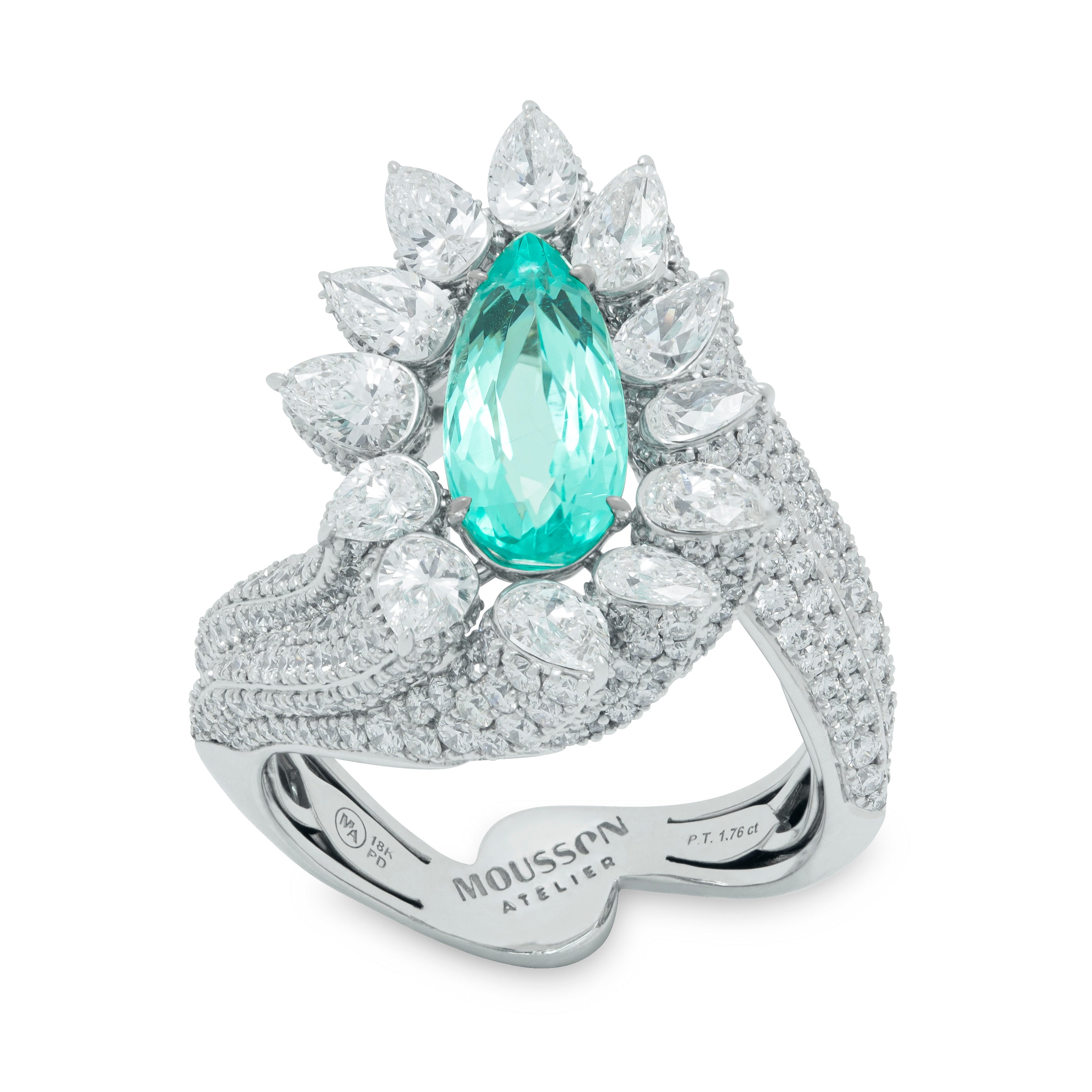 R 0116-1 18K White Gold, Paraiba Tourmaline, Diamonds Ring