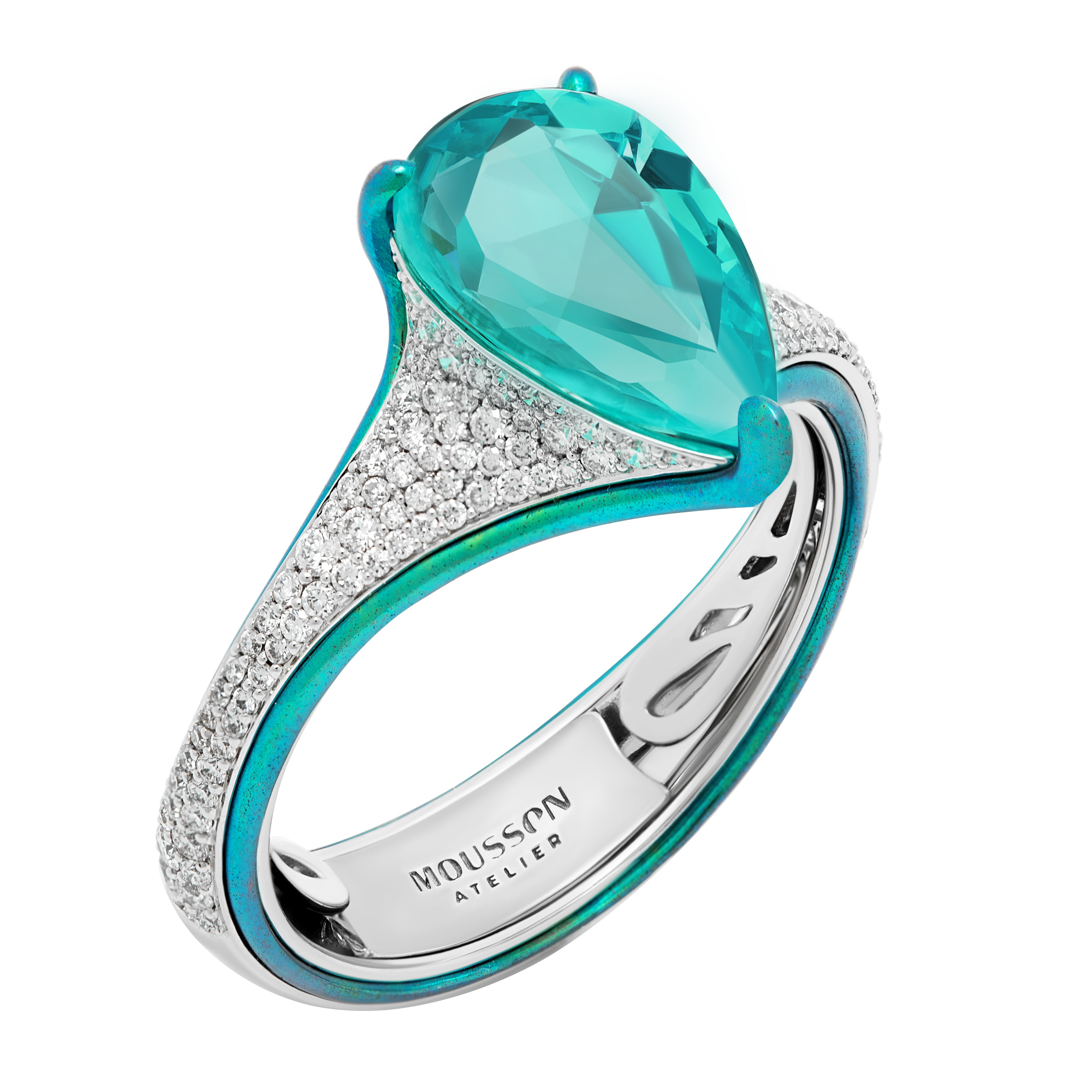 Paraiba Tourmaline, Diamonds 18K White Gold Ring, R 0141-10