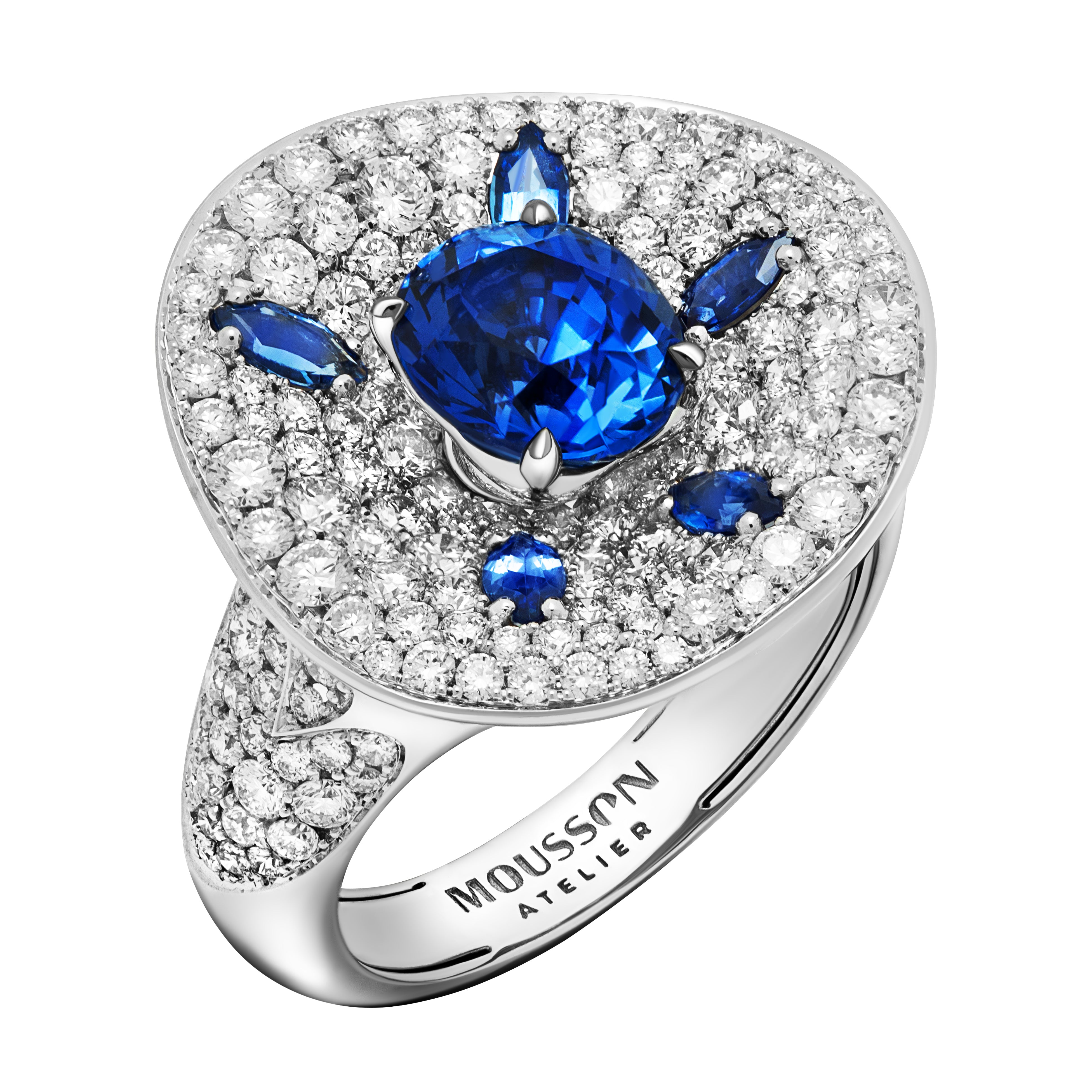 Sapphire, Diamonds 18K White Gold Ring, R 0205-21