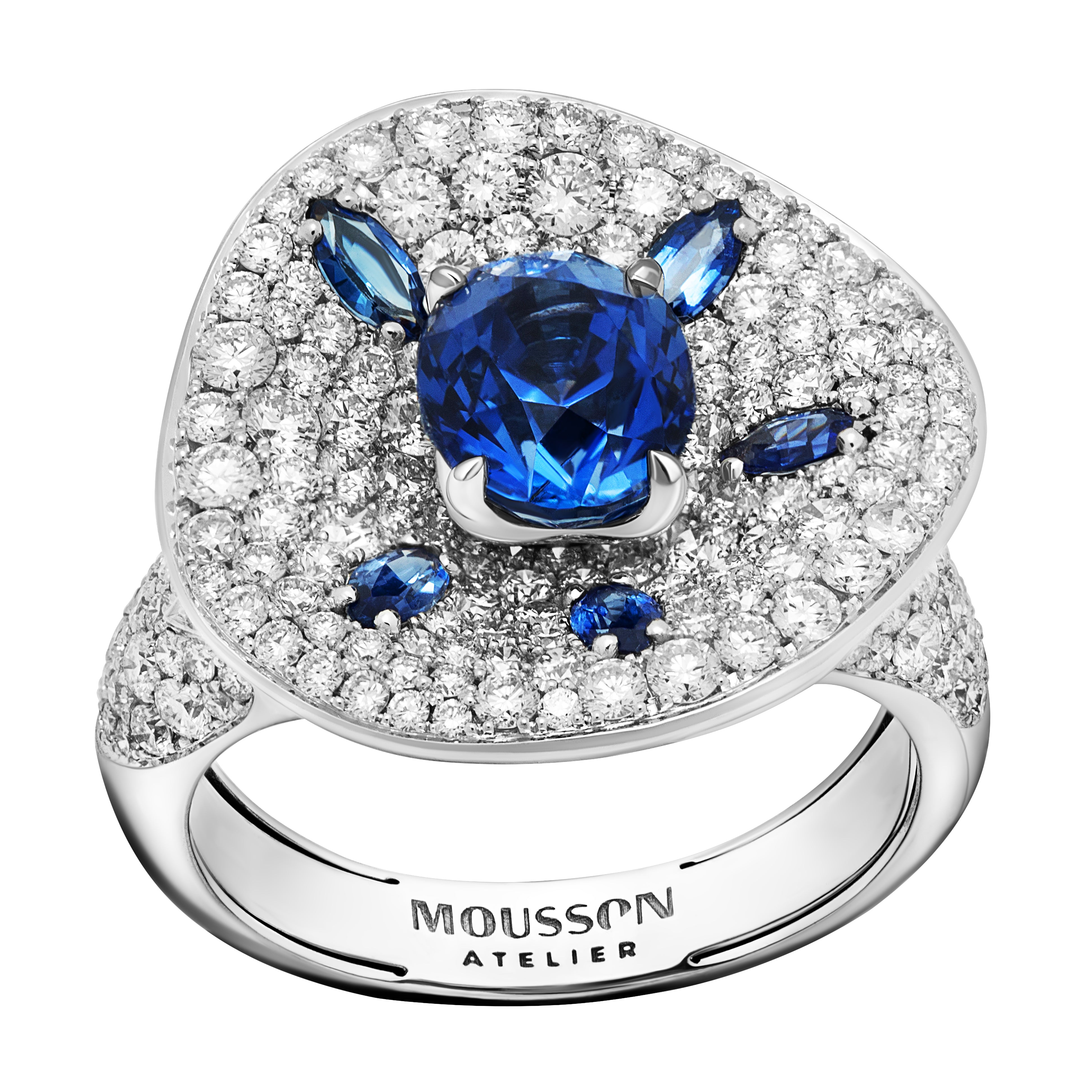 Sapphire, Diamonds 18K White Gold Ring, R 0205-21