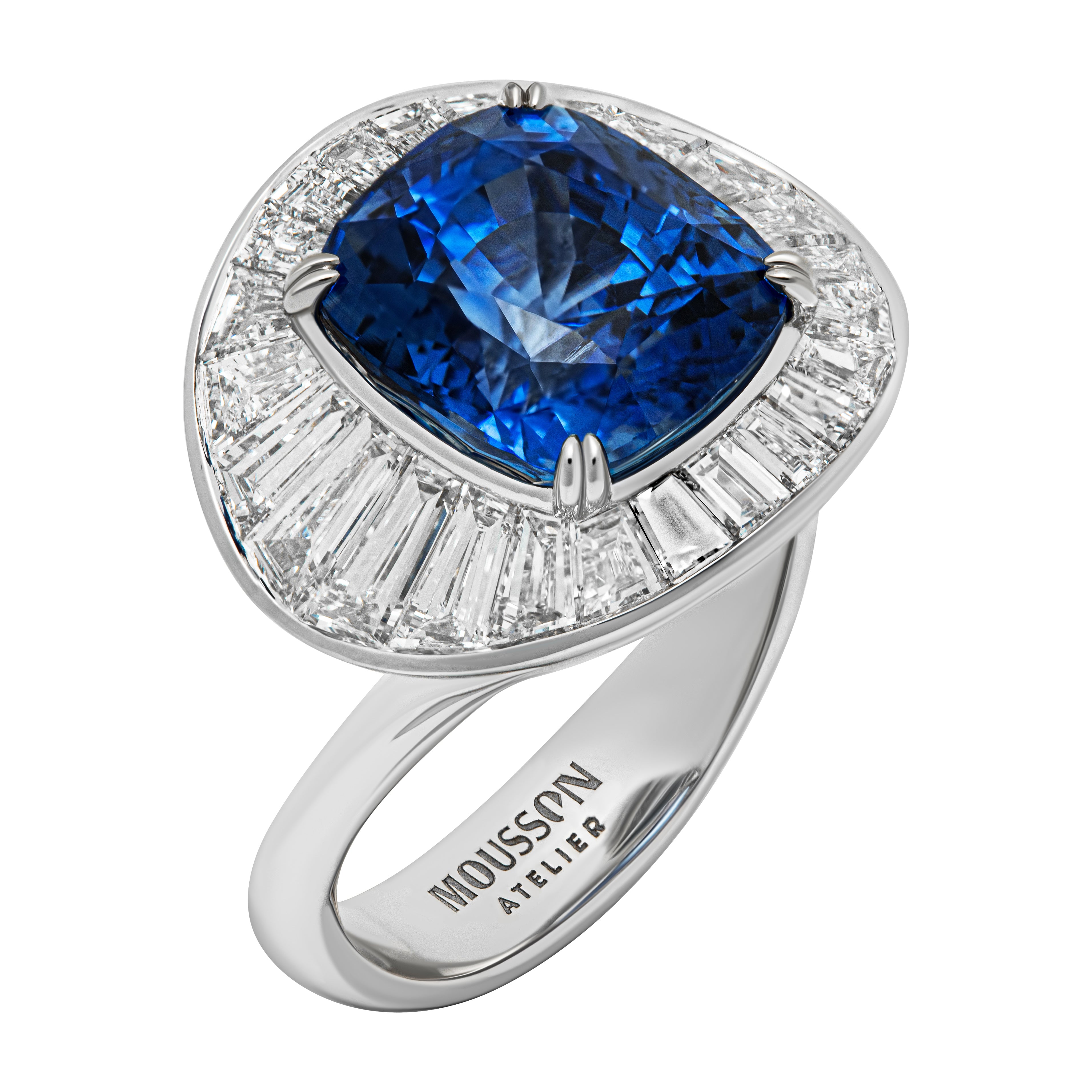 SSEF Certified Blue Sapphire, Diamonds 18K White Gold Ring, R 0219-1