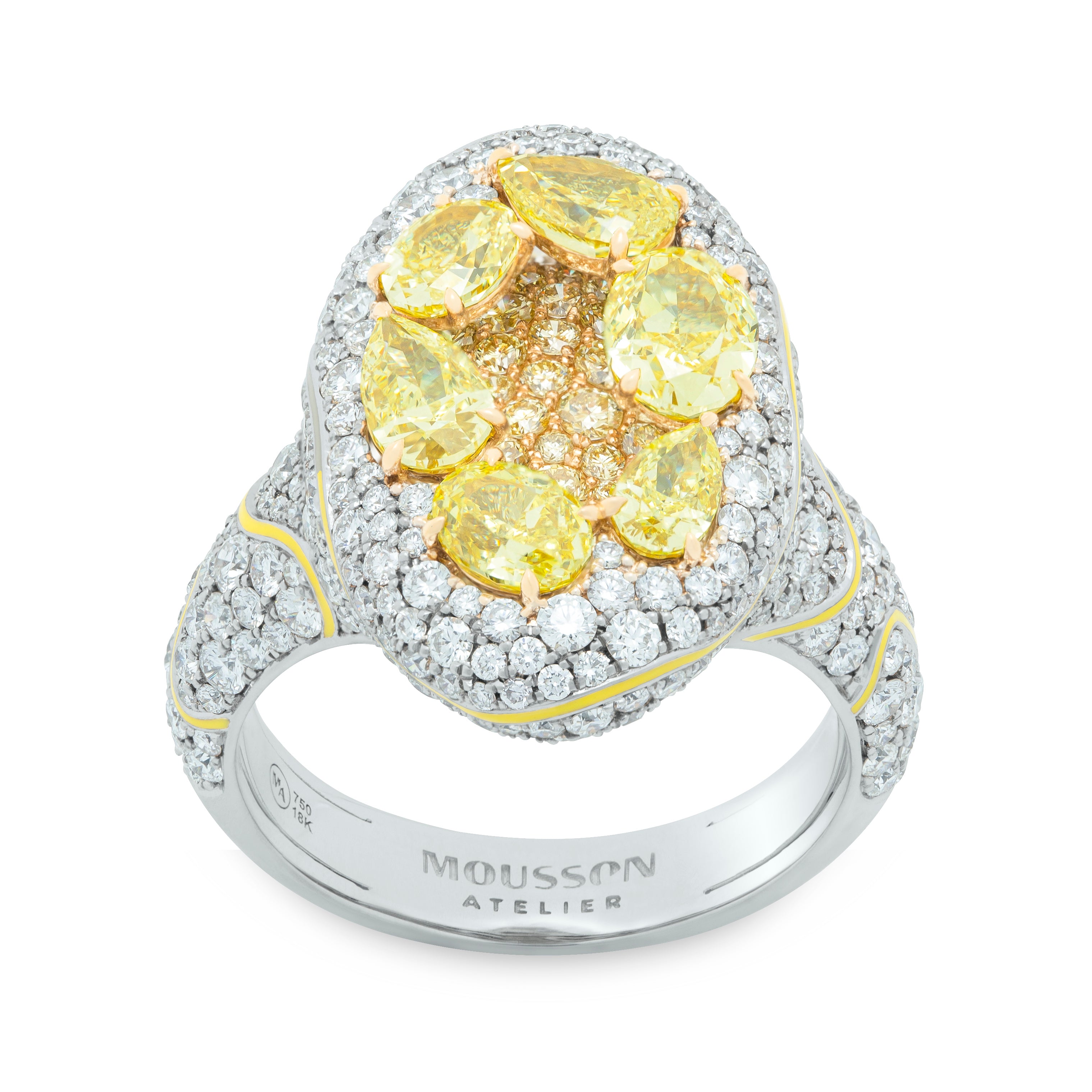 R 0262-0 18K White and Yellow Gold, Enamel, Fancy Yellow Diamonds, Diamonds Ring