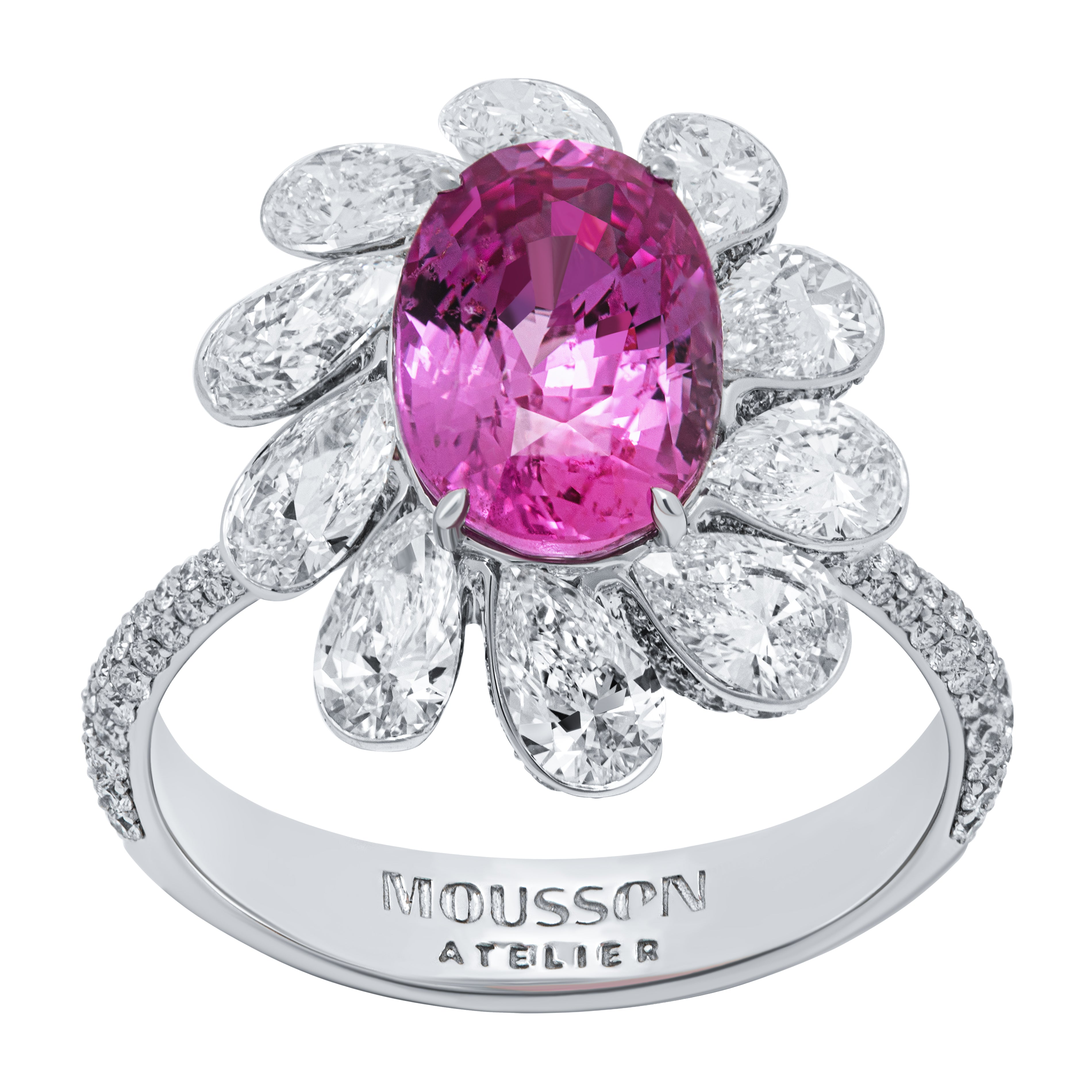 No Heat Pink Sapphire, Diamonds 18K White Gold Ring, R 0119-1