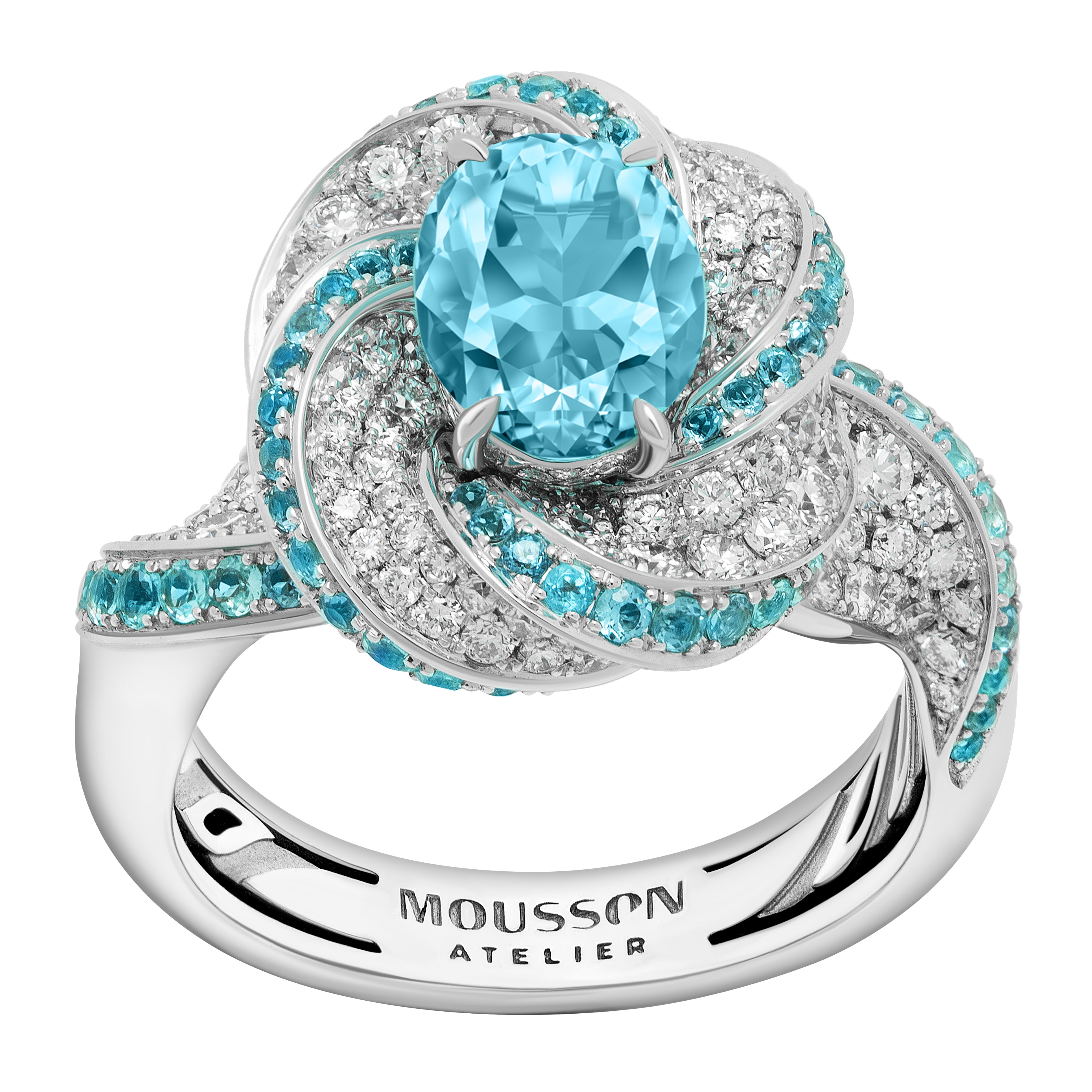 Paraiba Tourmaline, Diamonds 18K White Gold Ring, R 0121-30