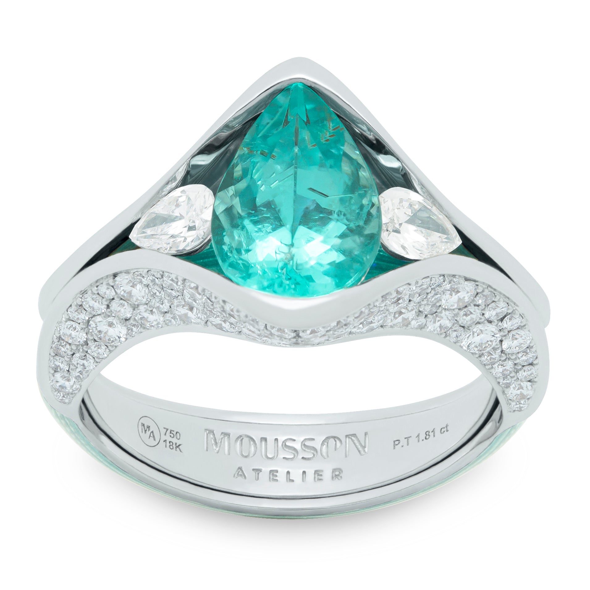 Paraiba Tourmaline, Diamonds 18K White Gold, Enamel Ring, R 0127-3