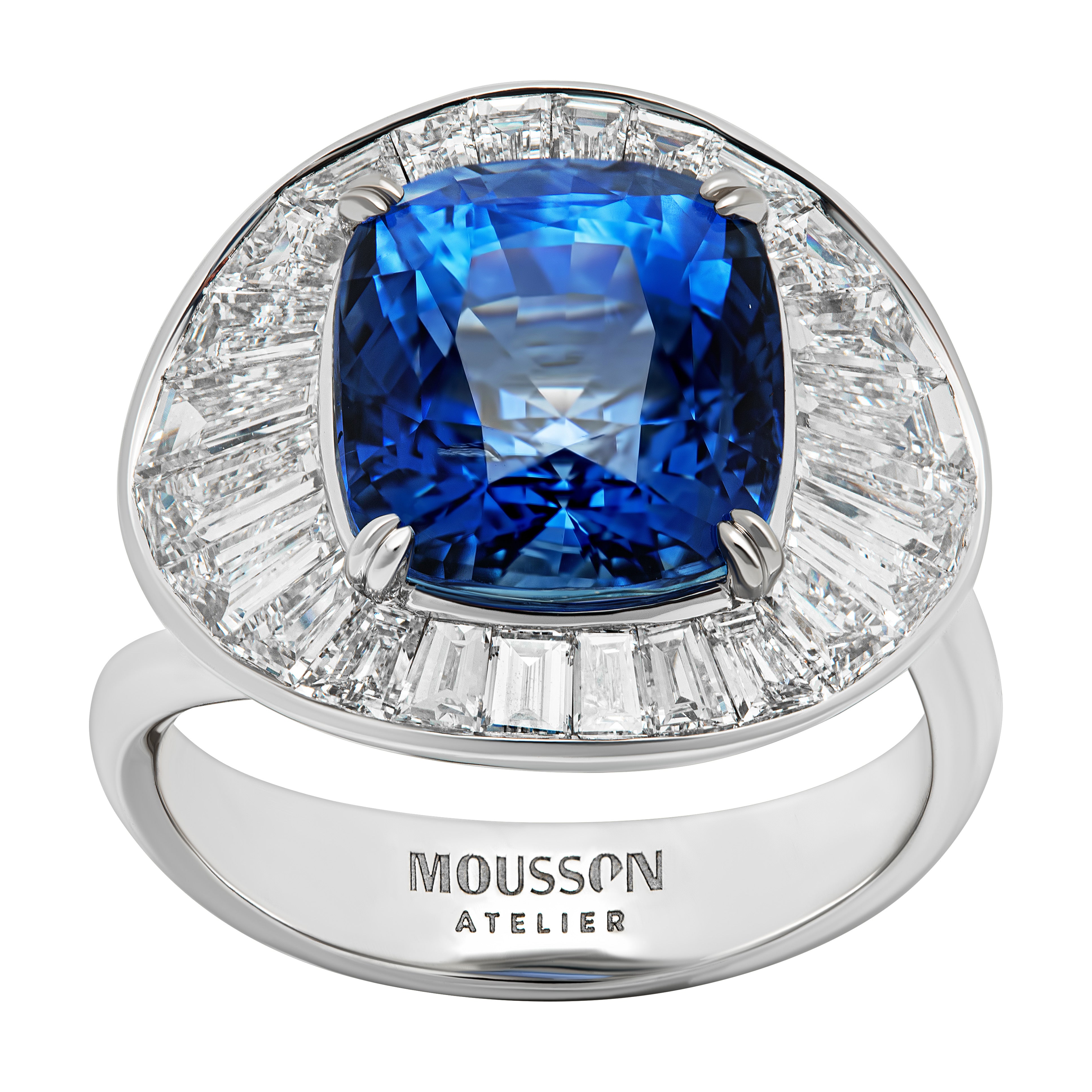 SSEF Certified Blue Sapphire, Diamonds 18K White Gold Ring, R 0219-1