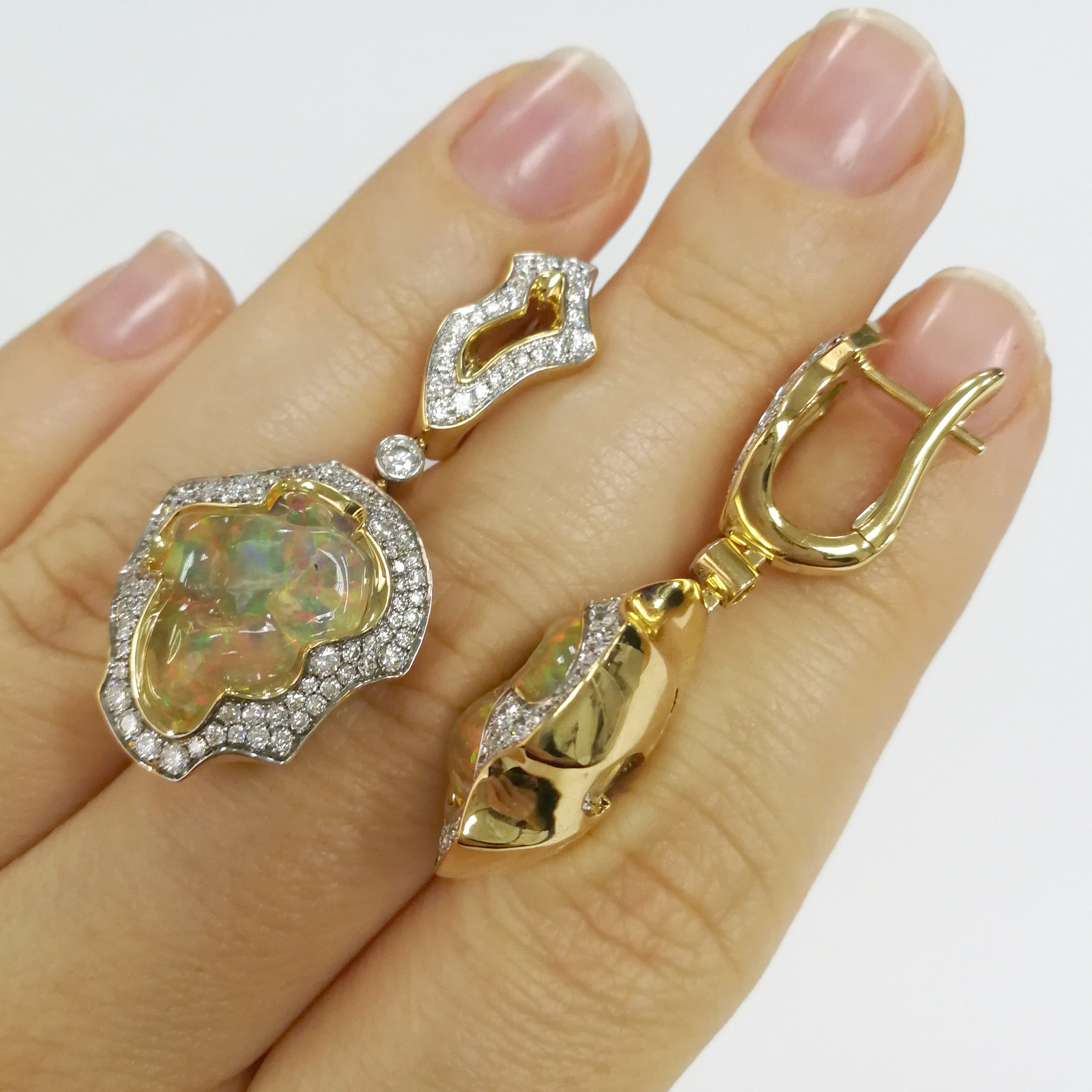 Mexican Fire Opal, Diamonds  18K Yellow Gold Earrings, E 0029-16/1