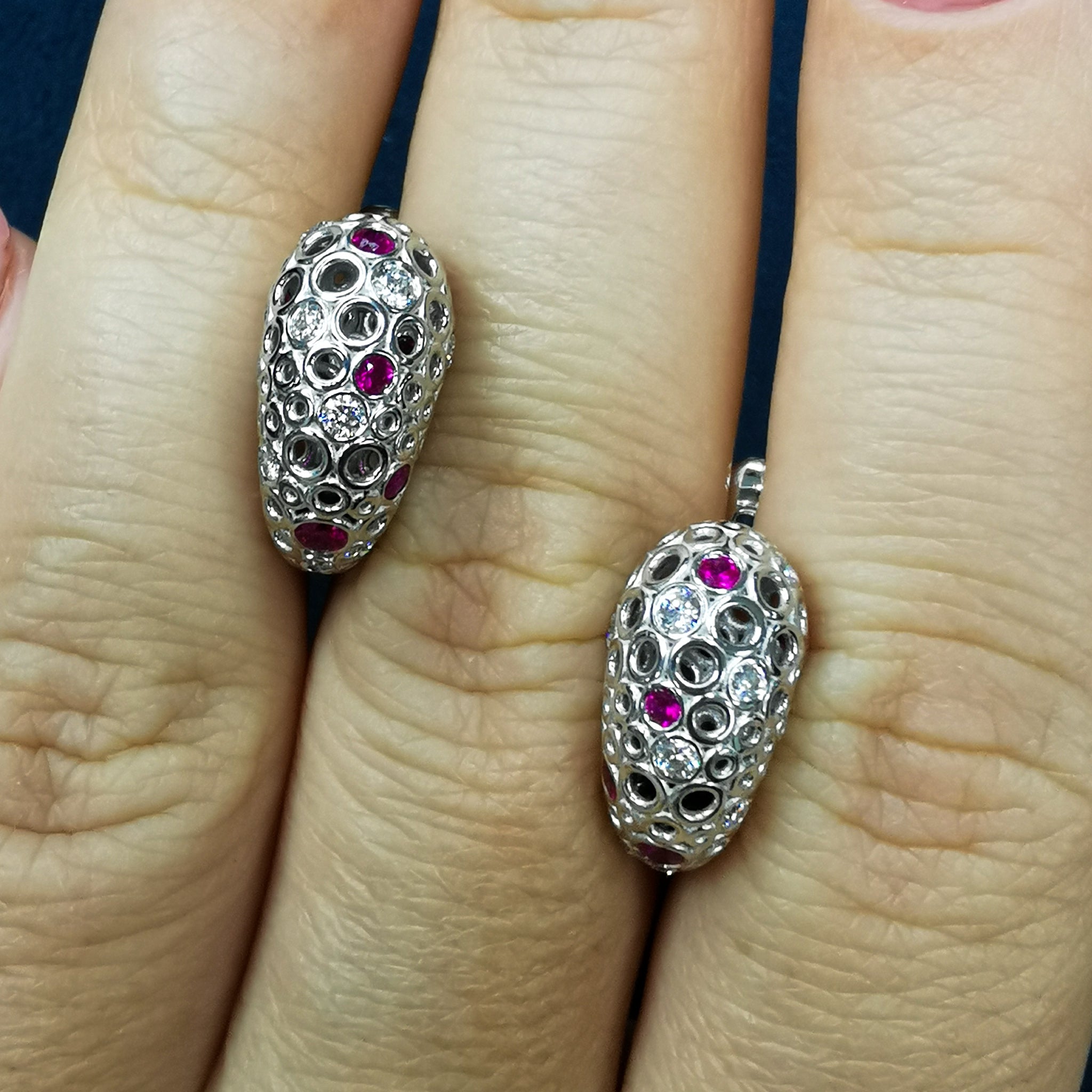 Ruby, Diamonds 18K White Gold Earrings, E 0023-3