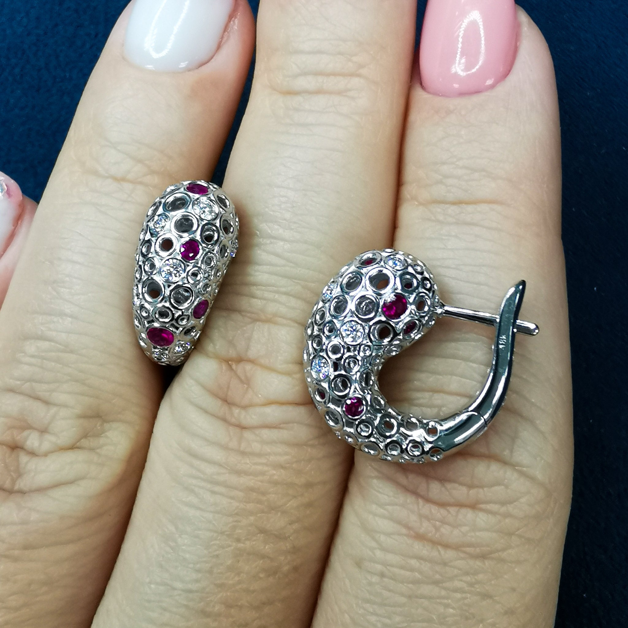 Ruby, Diamonds 18K White Gold Earrings, E 0023-3