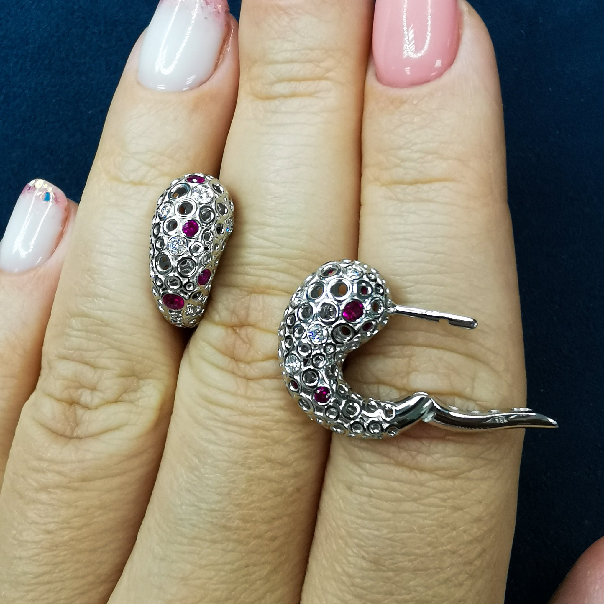Ruby, Diamonds 18K White Gold Earrings, E 0023-3