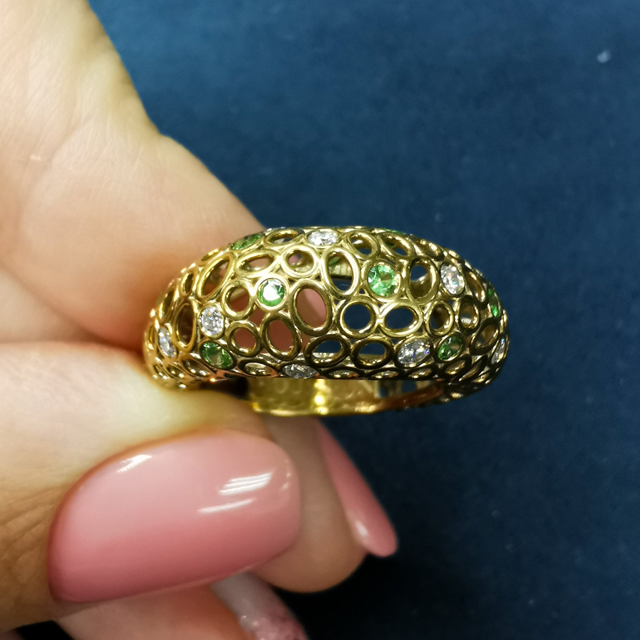 Tsavorites, Diamonds 18K Yellow Gold Ring, R 0023-3