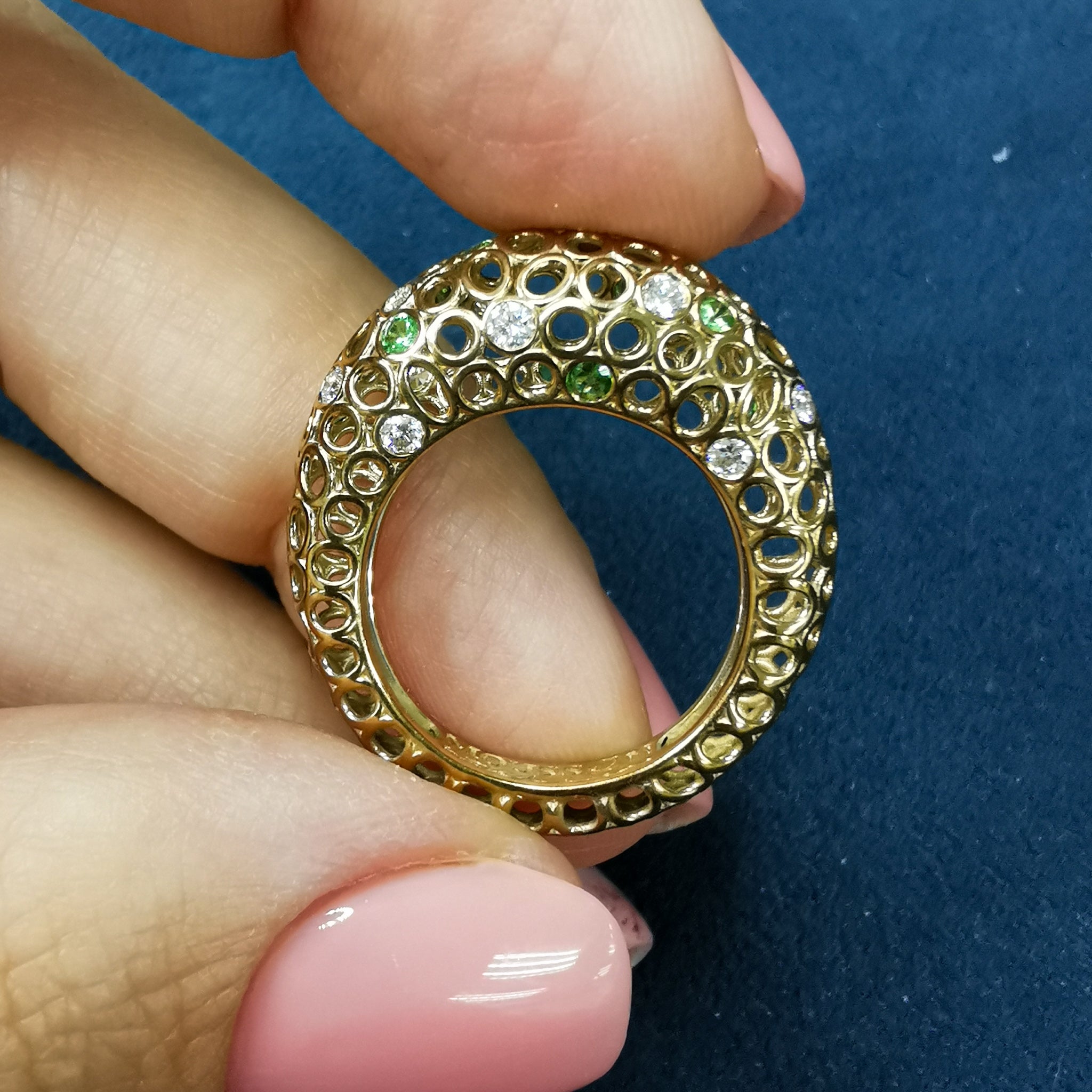 Tsavorites, Diamonds 18K Yellow Gold Ring, R 0023-3