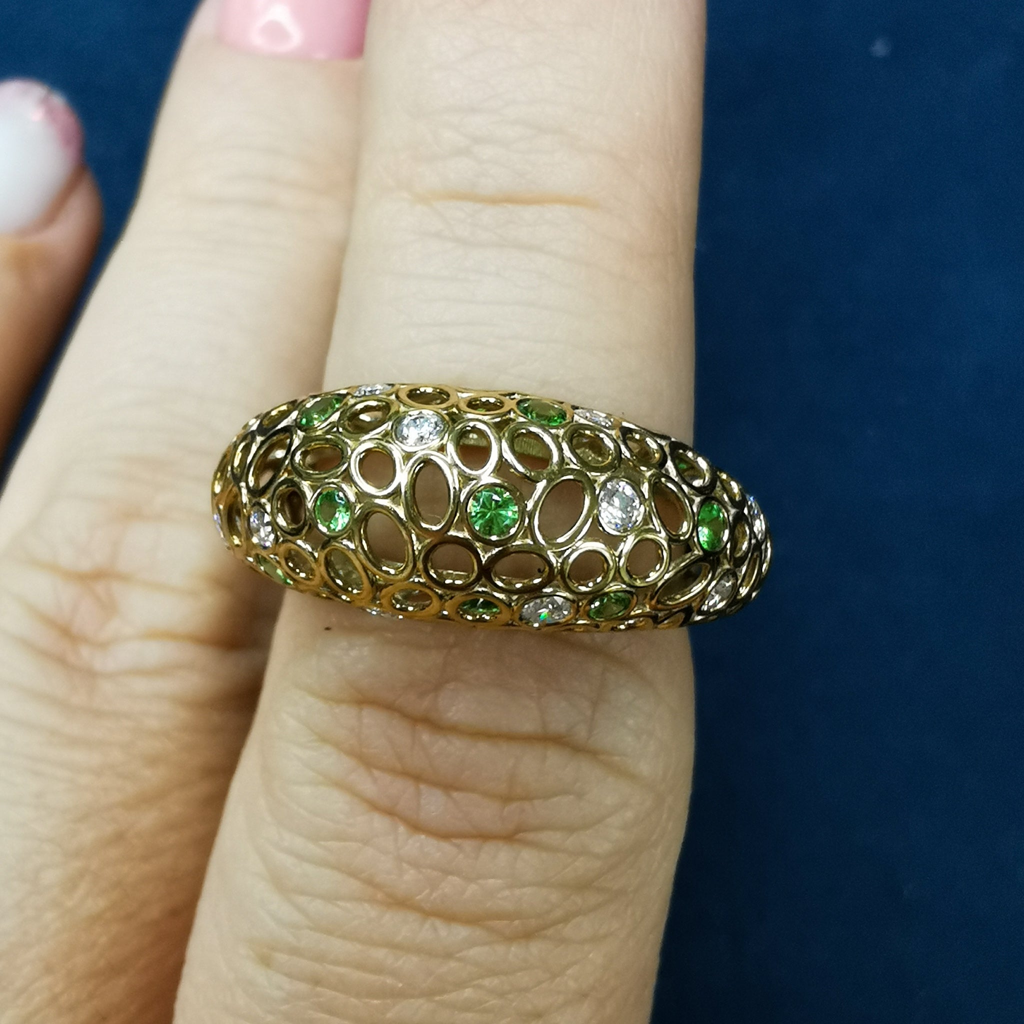 Tsavorites, Diamonds 18K Yellow Gold Ring, R 0023-3