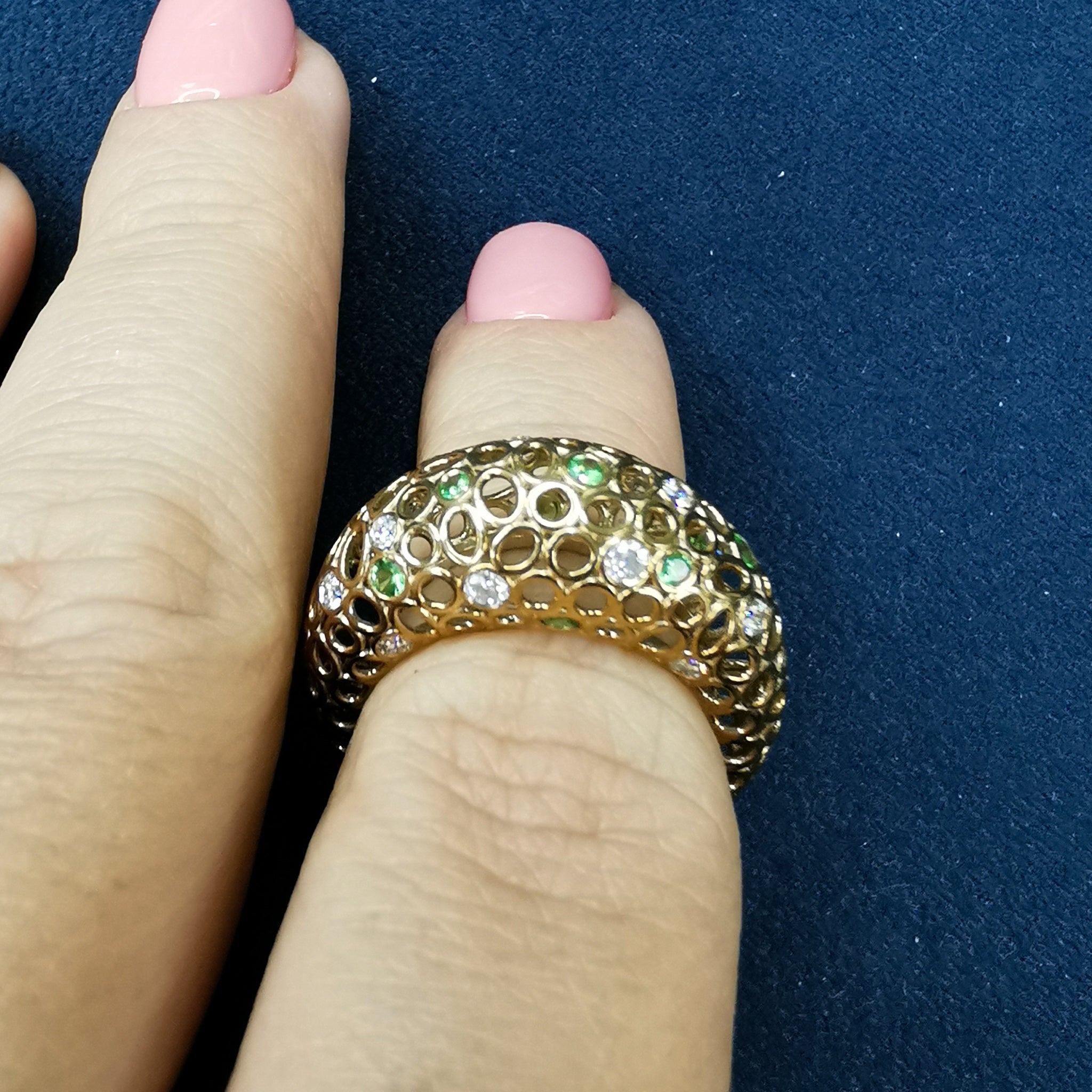 Tsavorites, Diamonds 18K Yellow Gold Ring, R 0023-3
