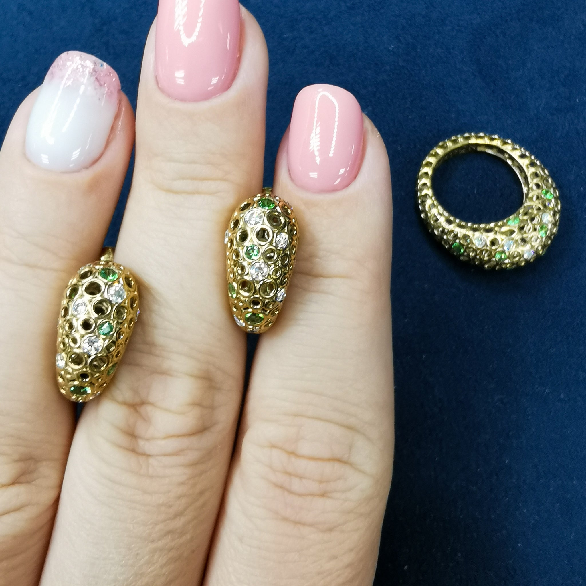 18K Yellow Gold, Tsavorite Garnet, Diamonds Earrings E 0023-3