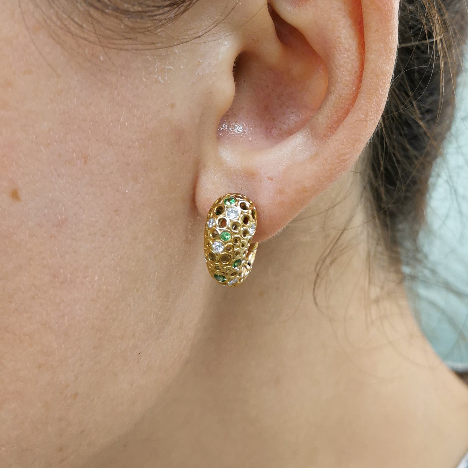 18K Yellow Gold, Tsavorite Garnet, Diamonds Earrings E 0023-3