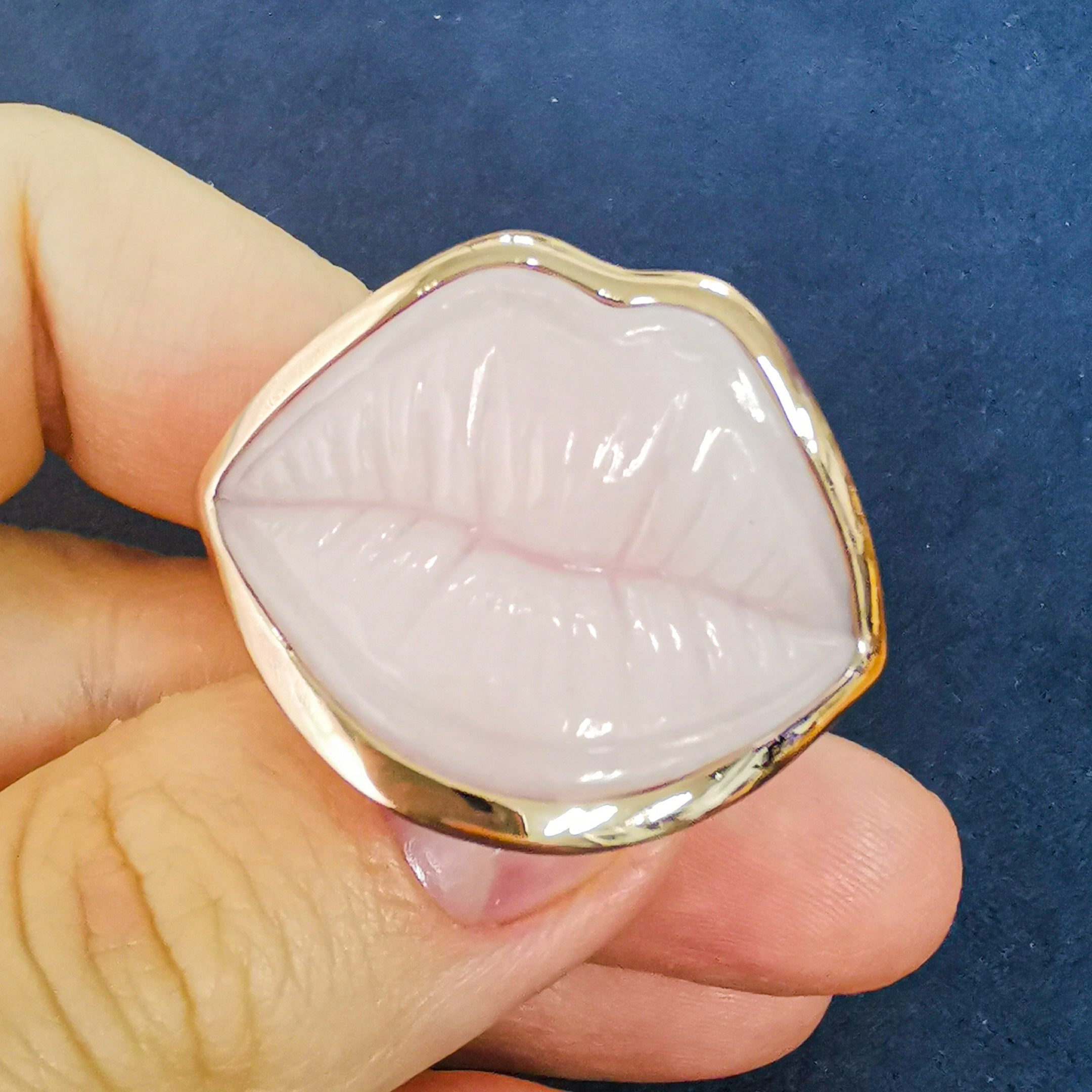 Carved Pink Opal, Diamonds 18K Rose Gold Ring, R 0077-1