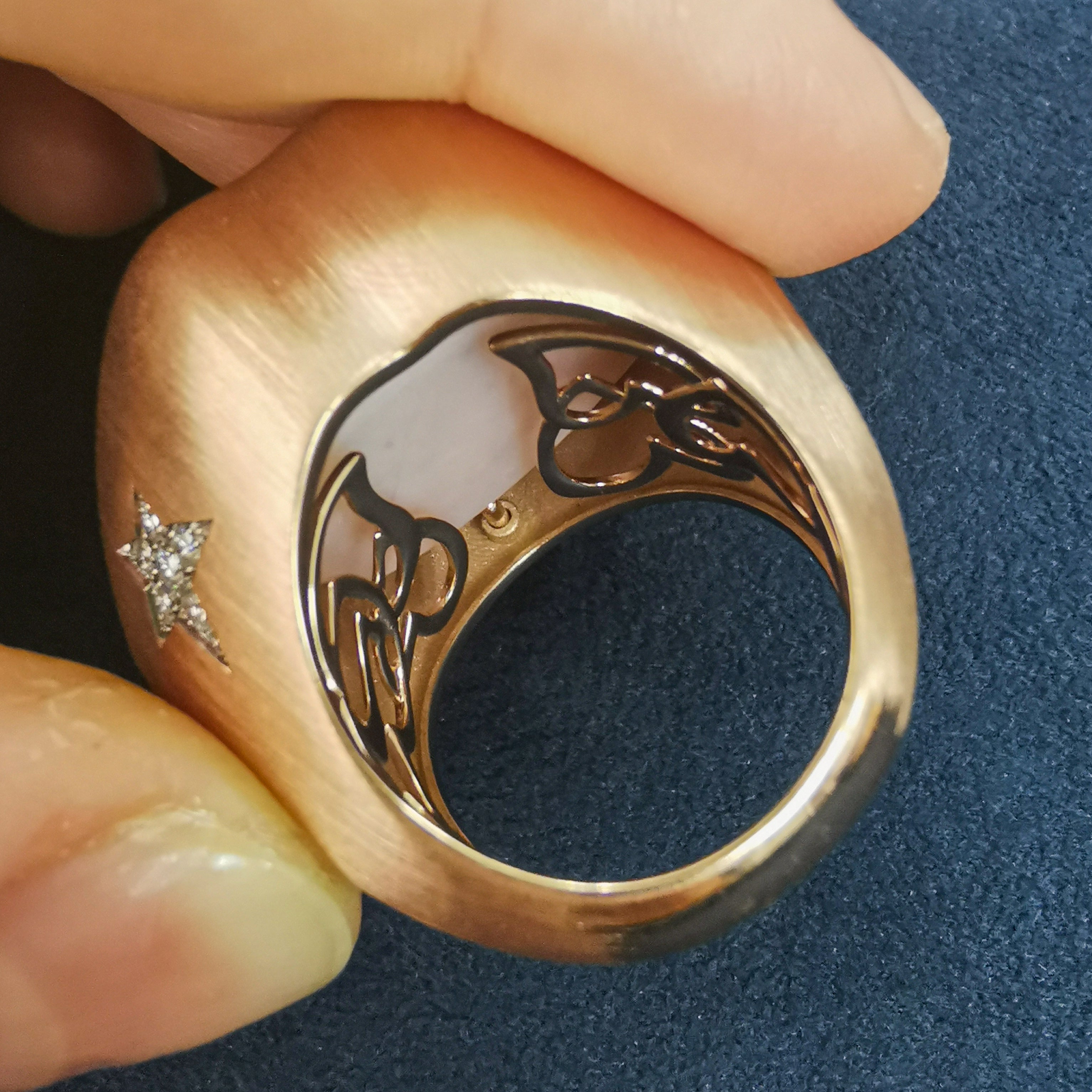 Carved Pink Opal, Diamonds 18K Rose Gold Ring, R 0077-1