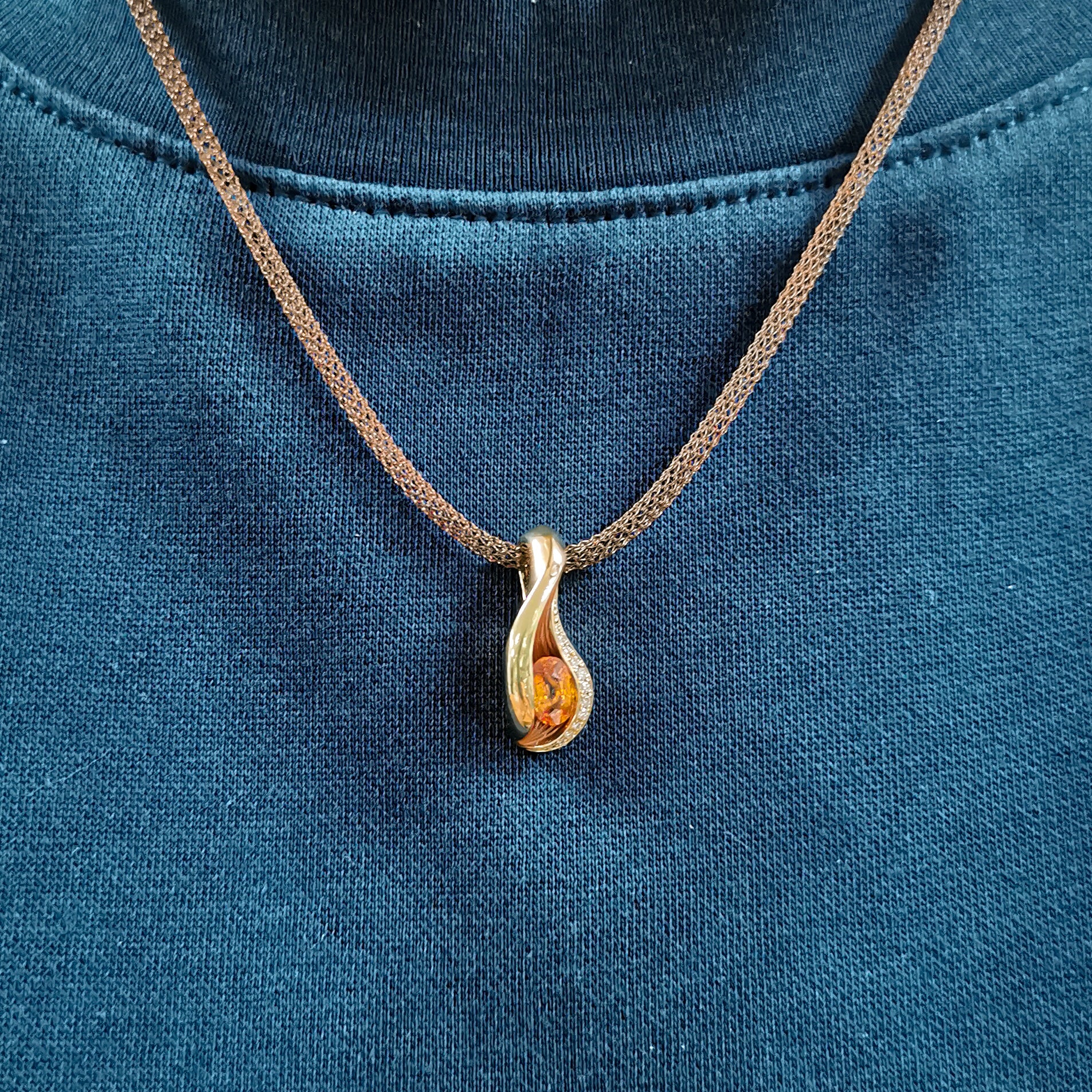 Spessartine Garnet, Diamonds, Enamel 18K Yellow Gold Pendant, P 0123-6,