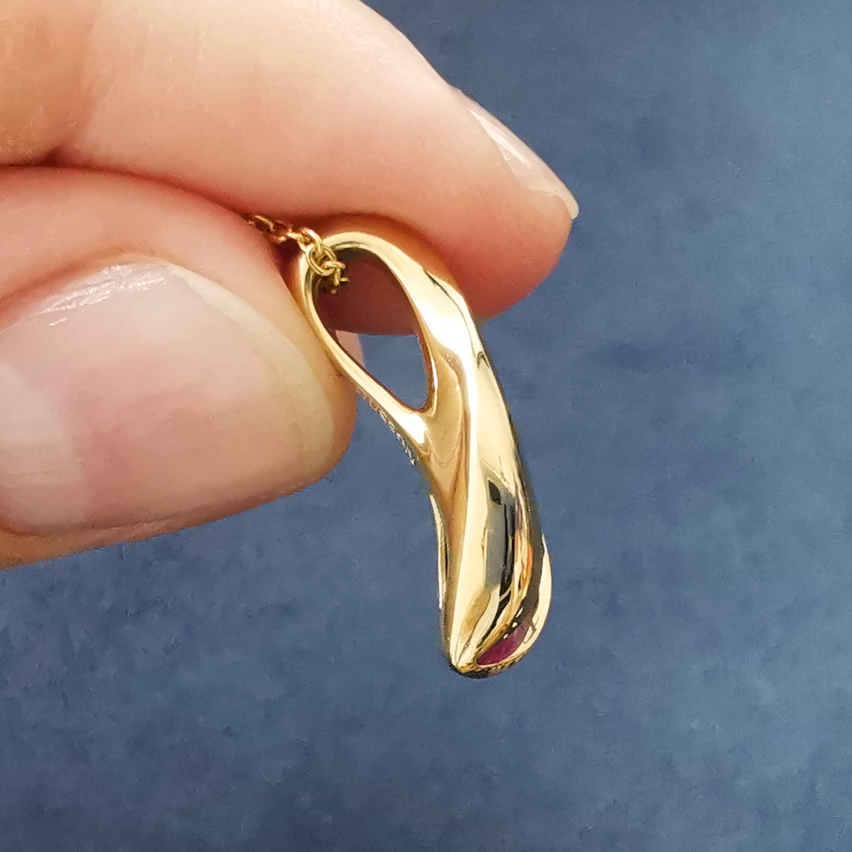 Rubellite, Diamonds, Enamel 18K Yellow Gold Pendant, P 0123-7