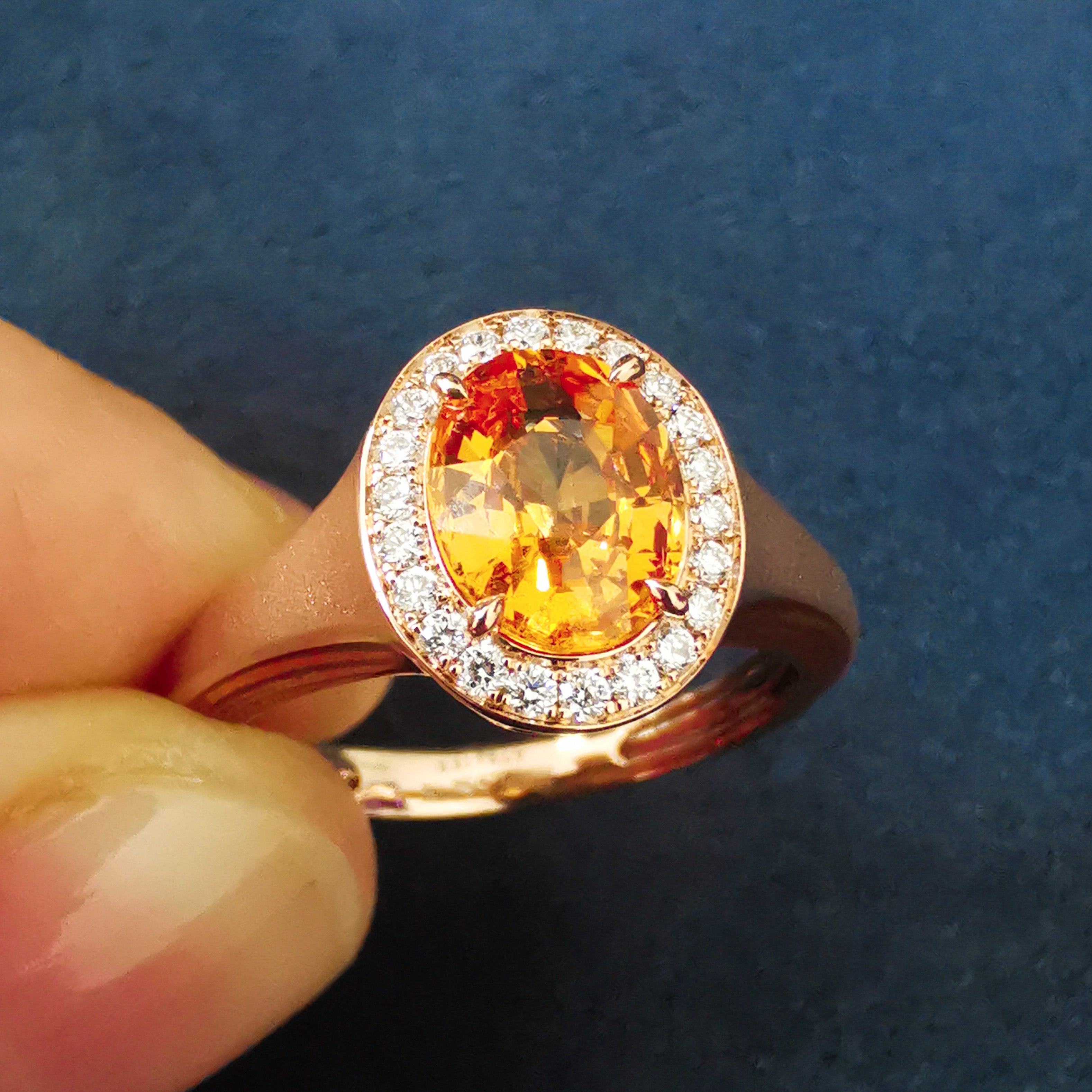 R 0143-0, 18K Rose Gold, Spessartine, Diamonds, Enamel Ring