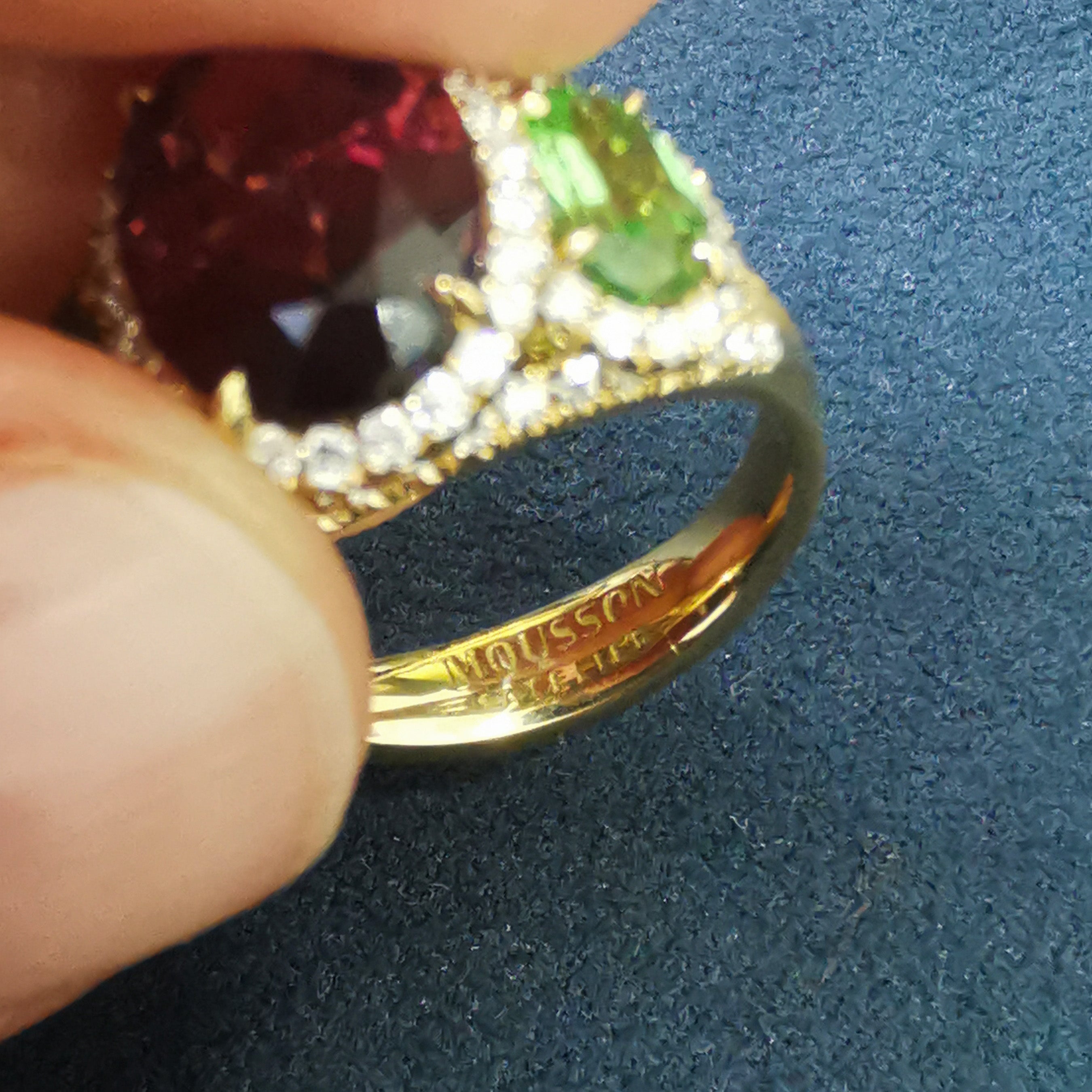 18K Yellow Gold, Pink Tourmaline, Tsavorites, Diamonds Ring R 0022-25