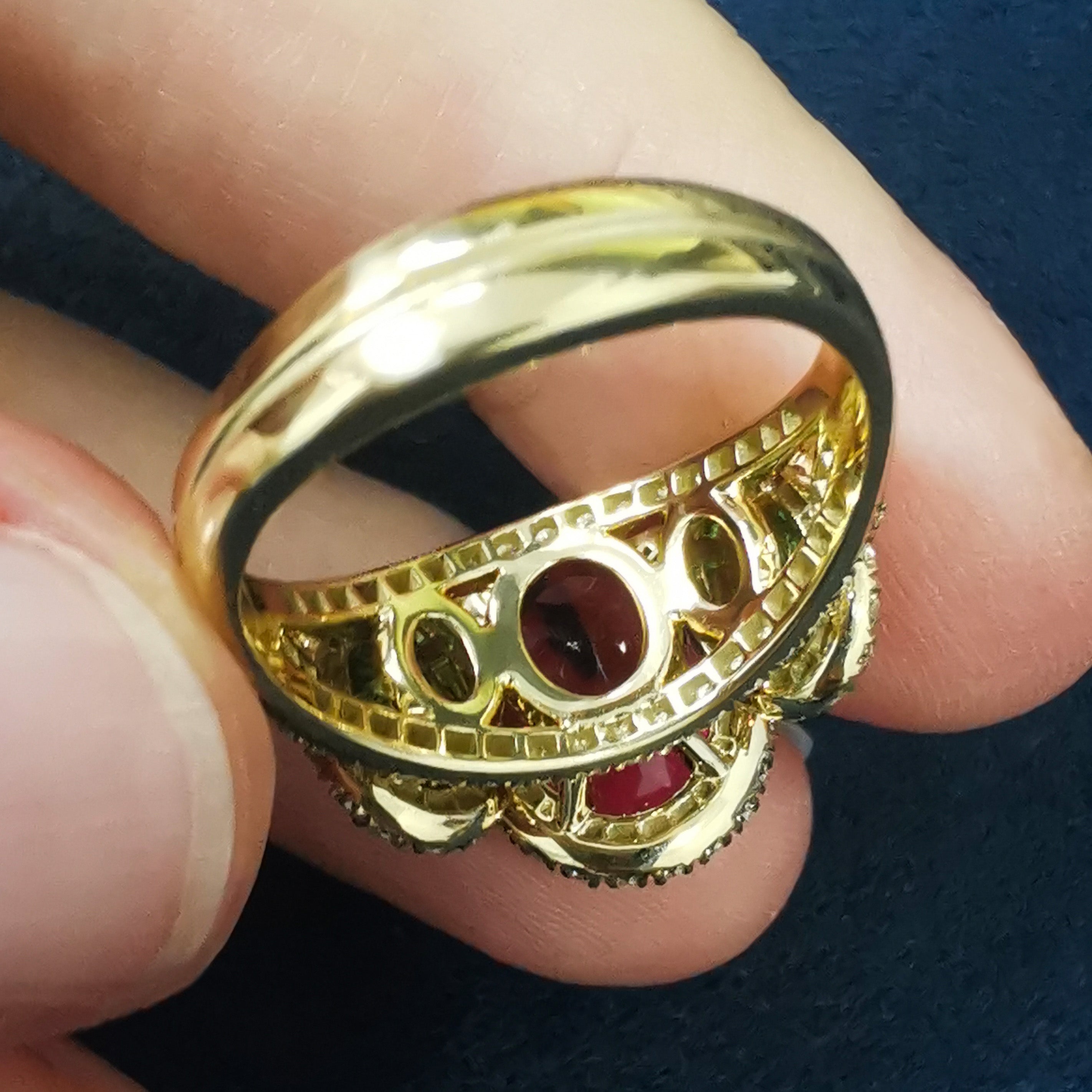 18K Yellow Gold, Pink Tourmaline, Tsavorites, Diamonds Ring R 0022-25