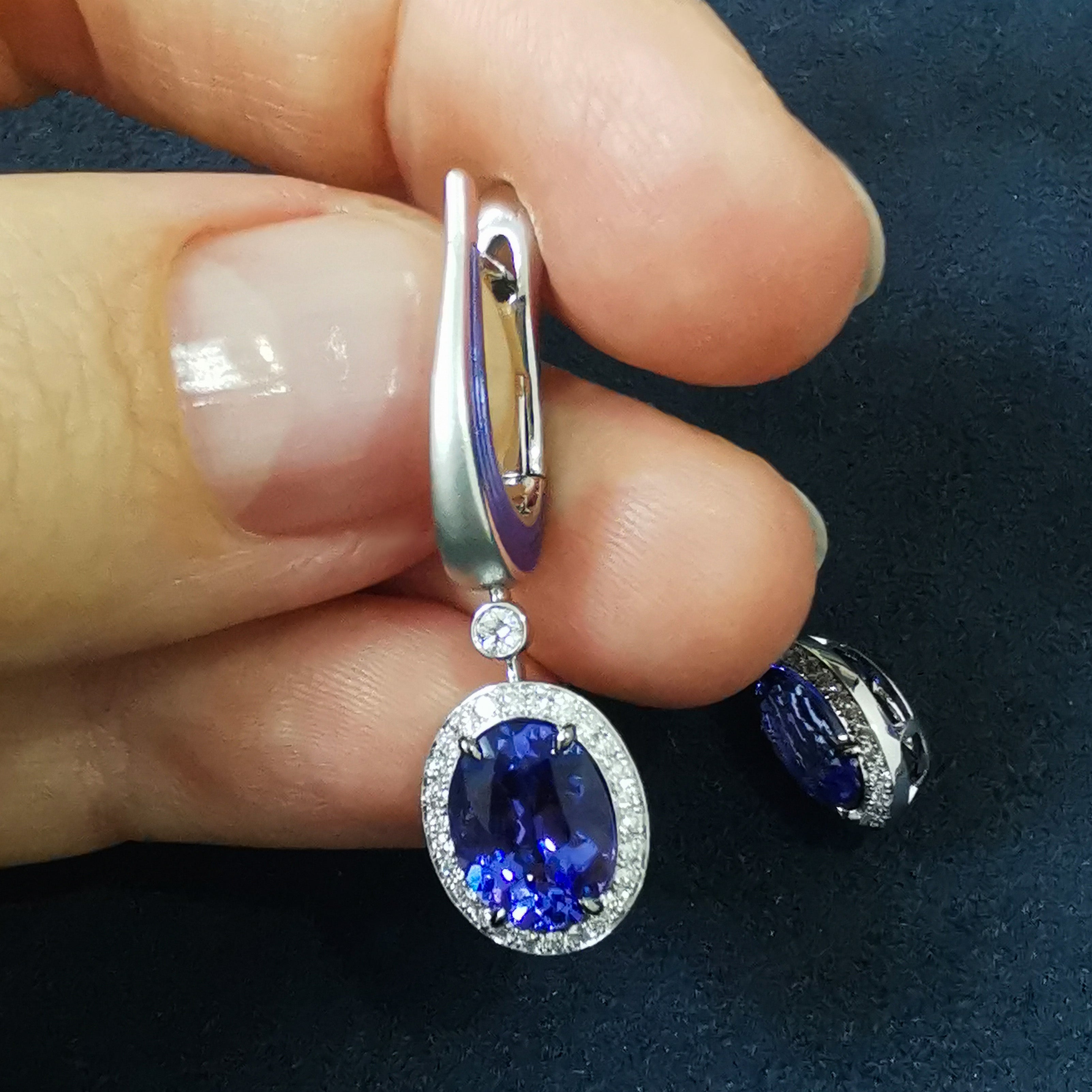 Tanzanite, Diamonds, Enamel 18K White Gold Earrings, E 0143-02