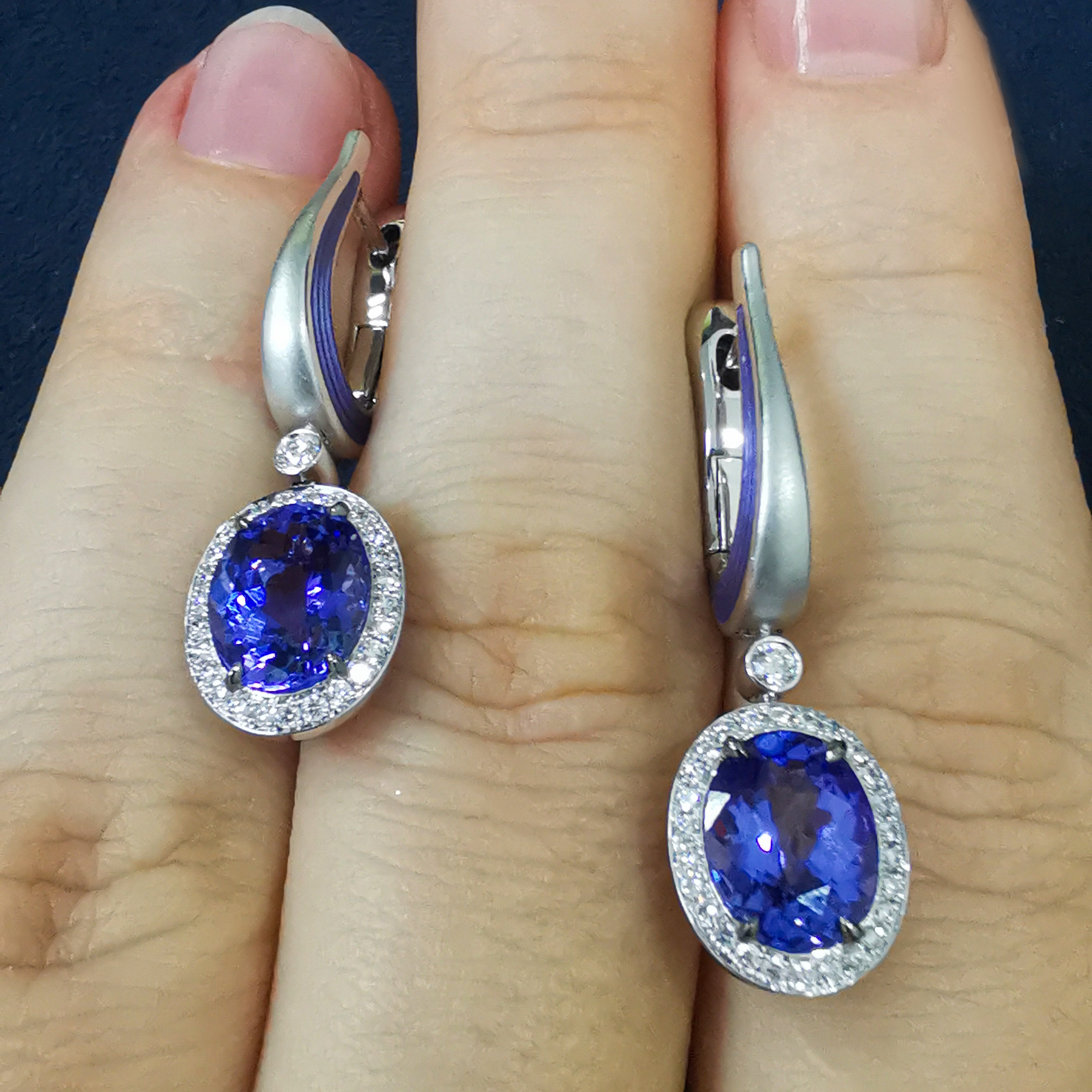 Tanzanite, Diamonds, Enamel 18K White Gold Earrings, E 0143-02