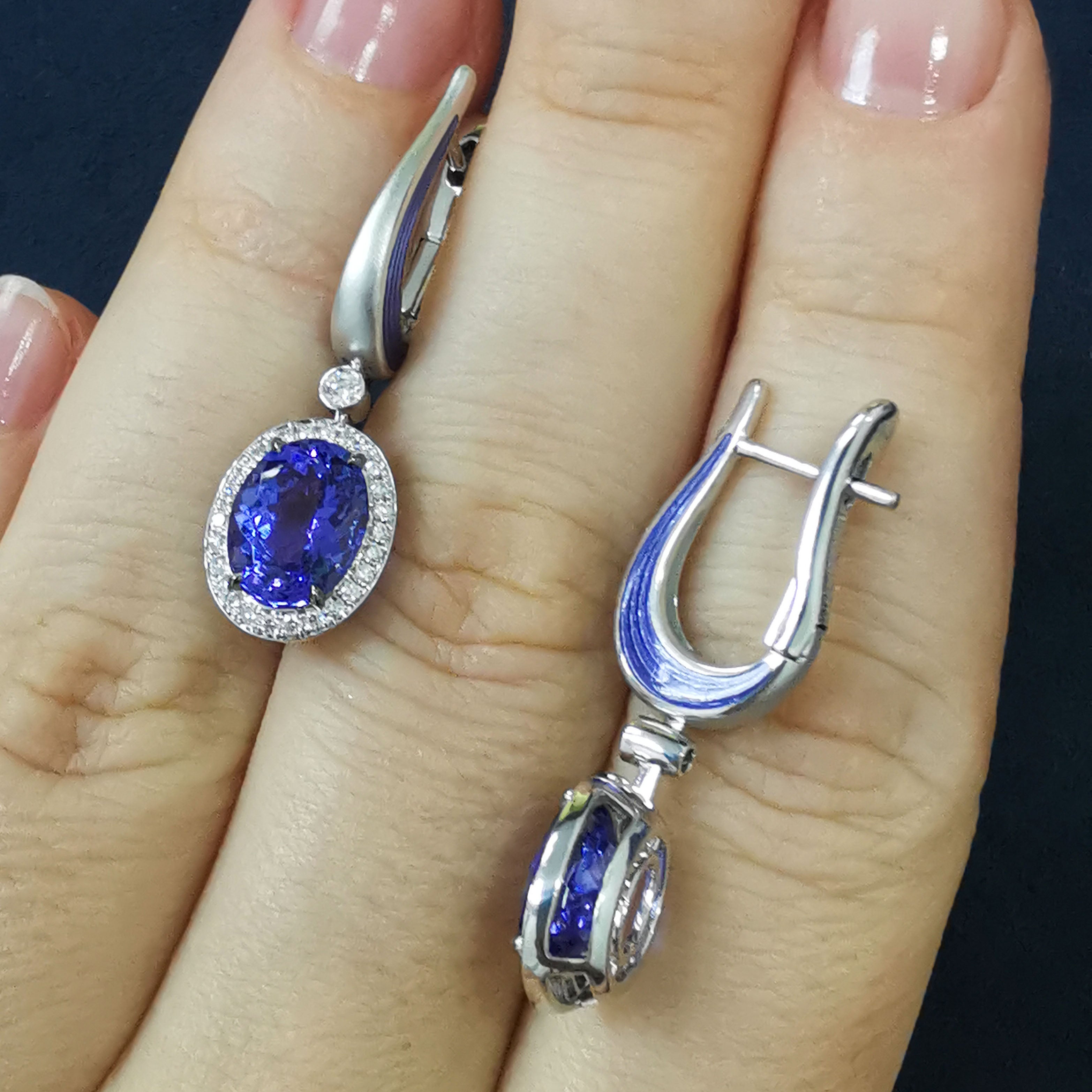Tanzanite, Diamonds, Enamel 18K White Gold Earrings, E 0143-02