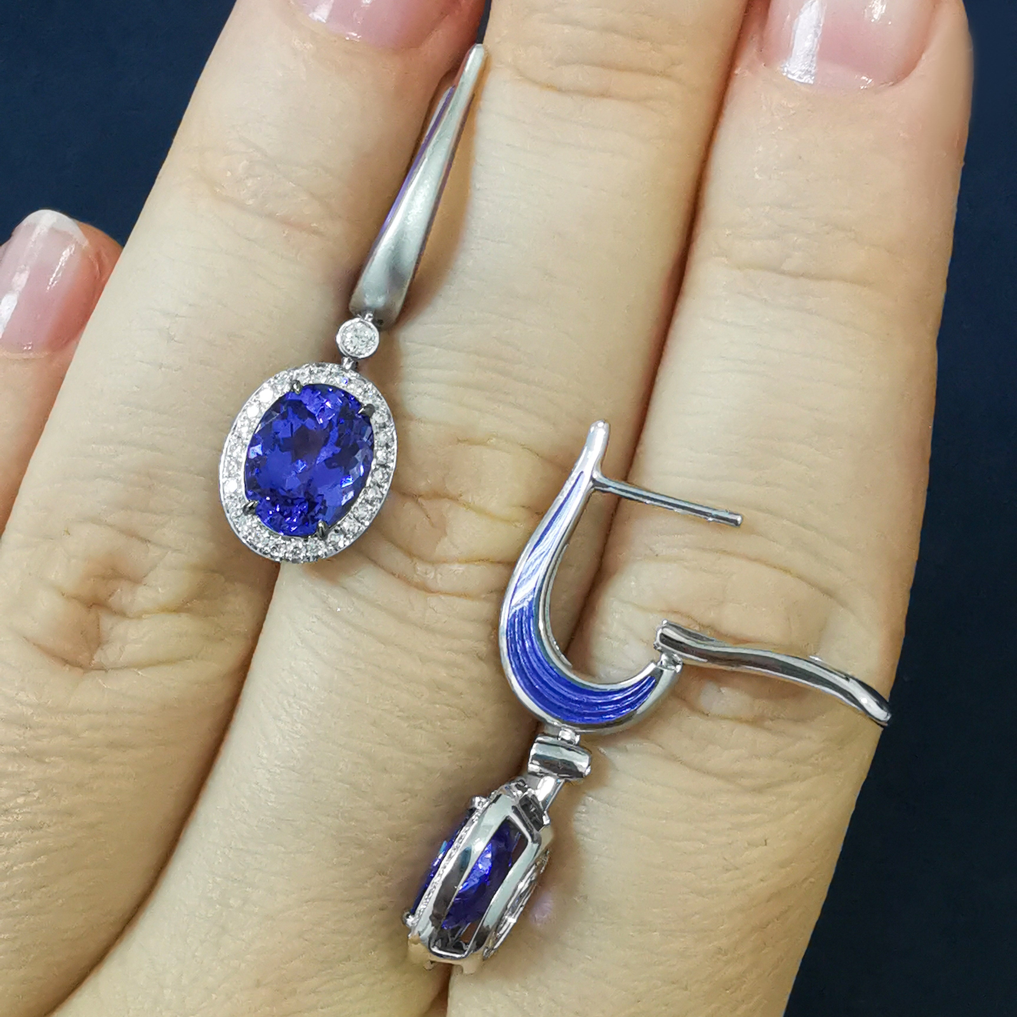 Tanzanite, Diamonds, Enamel 18K White Gold Earrings, E 0143-02