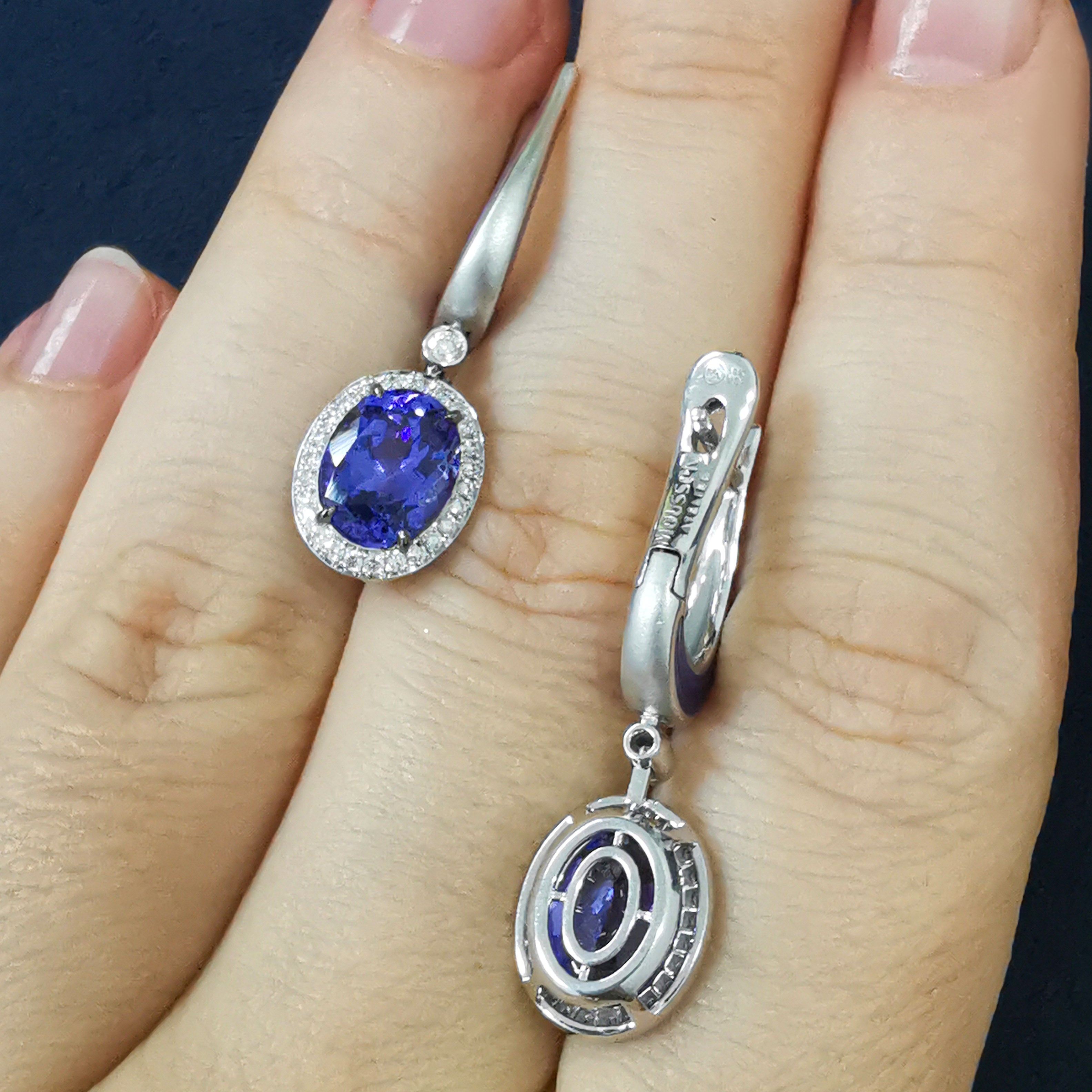 Tanzanite, Diamonds, Enamel 18K White Gold Earrings, E 0143-02
