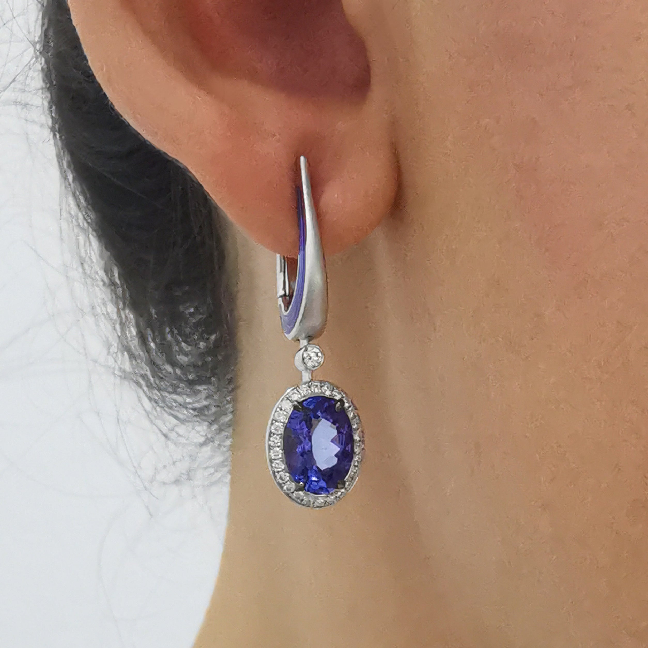 Tanzanite, Diamonds, Enamel 18K White Gold Earrings, E 0143-02
