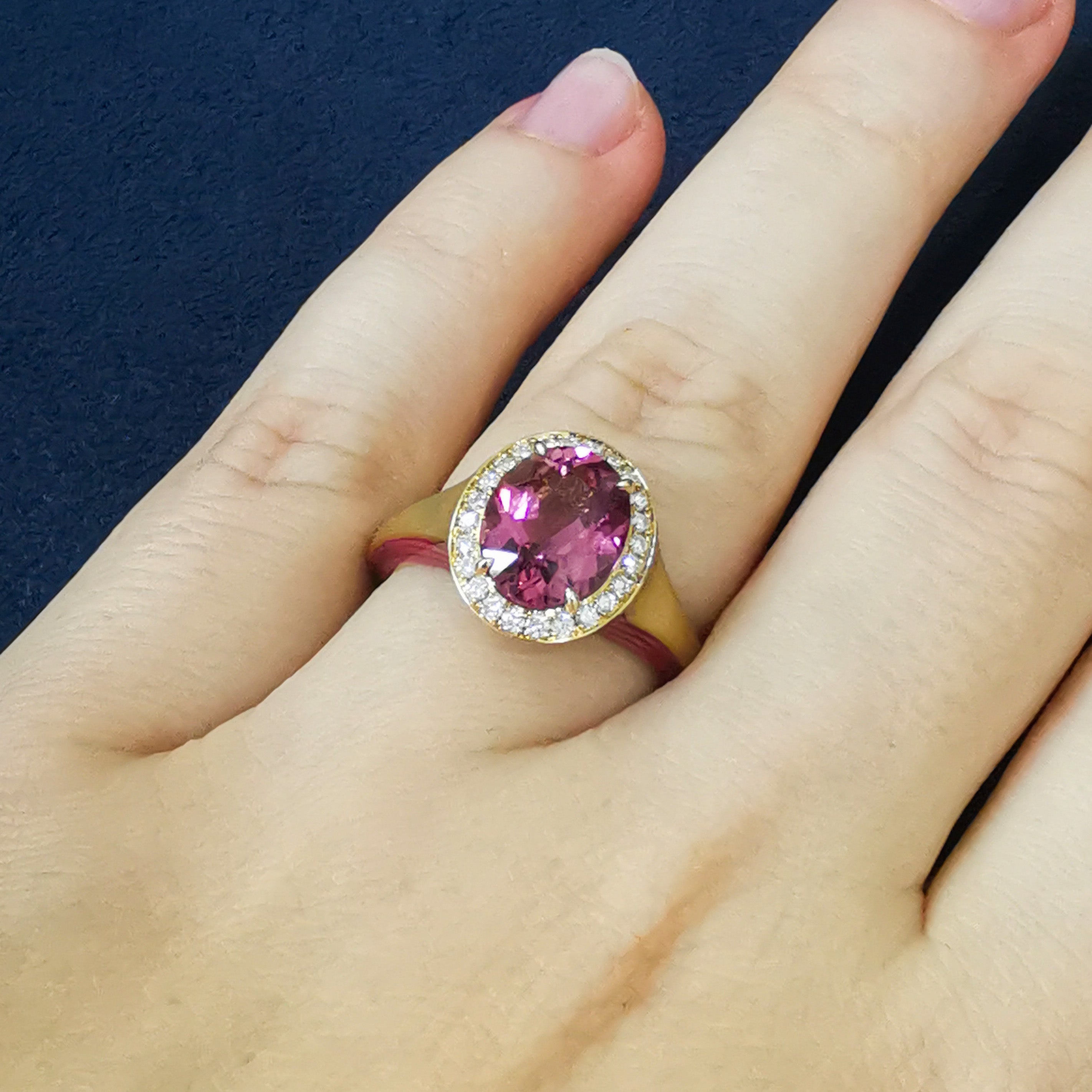 Pink Tourmaline, Diamonds, Enamel 18K Yellow Gold Ring, R 0143-02