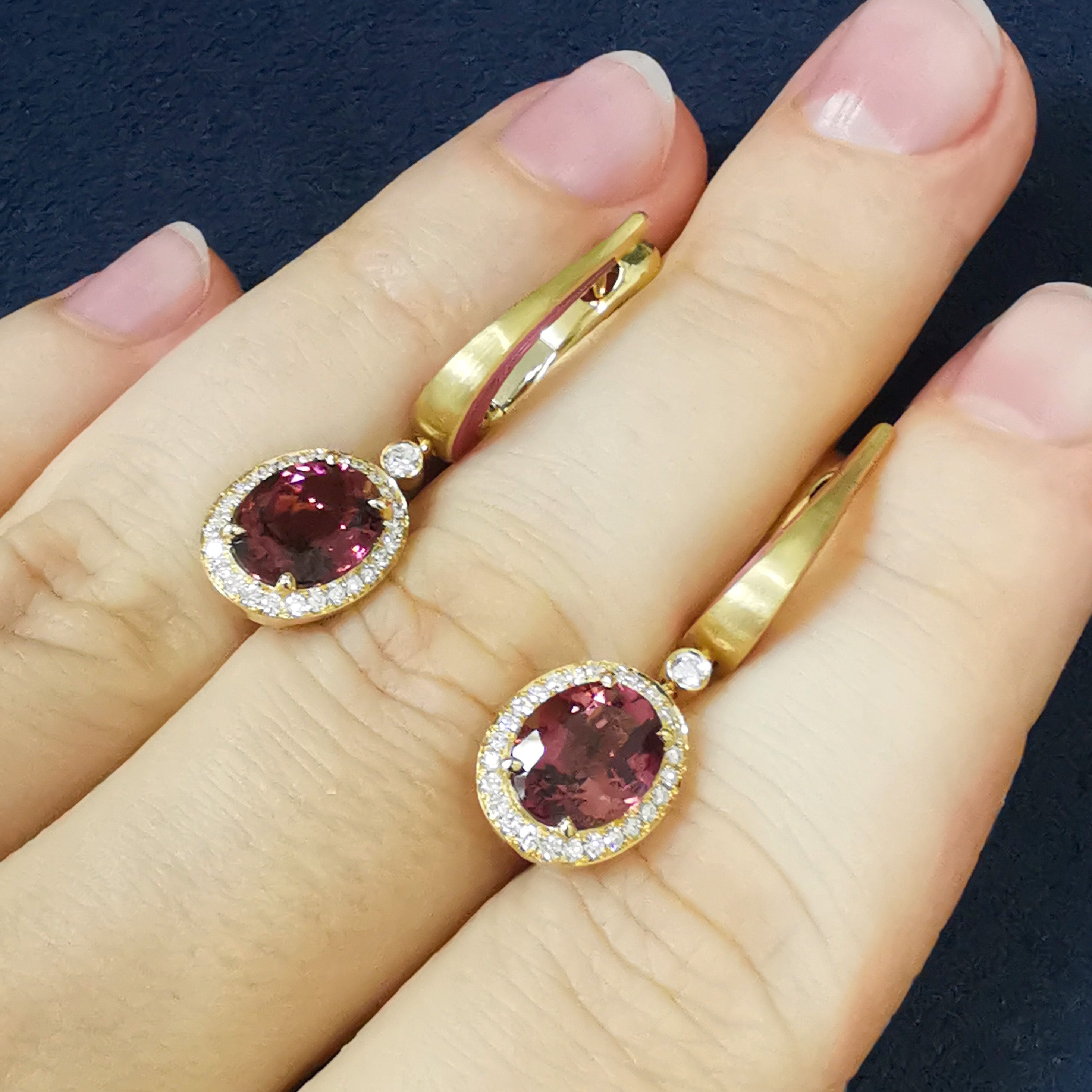Pink Tourmaline, Diamonds 18K Yellow Gold Earrings, E 0143-02