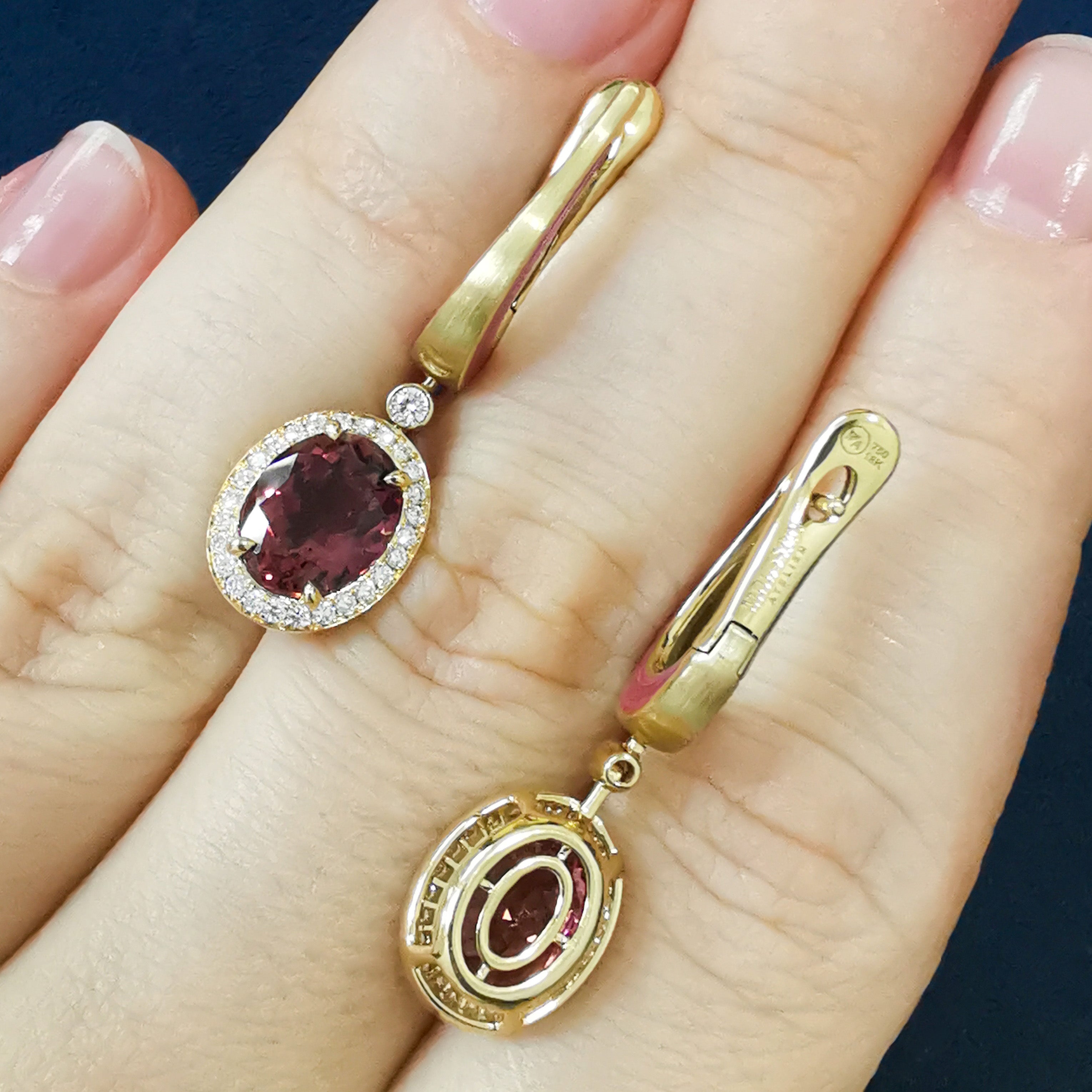 Pink Tourmaline, Diamonds 18K Yellow Gold Earrings, E 0143-02