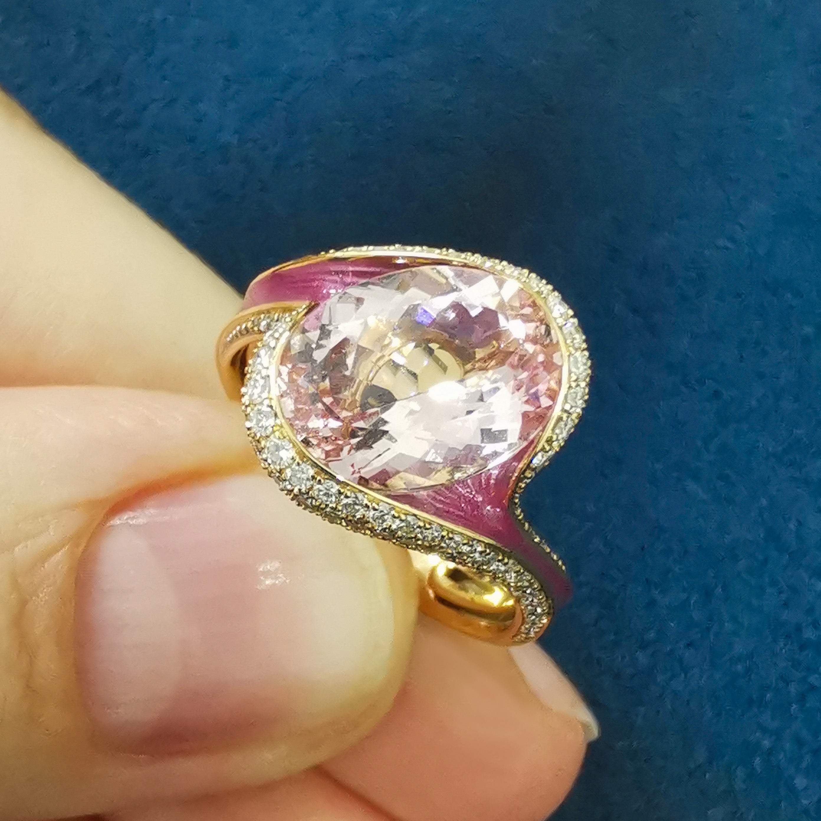 Enamel, Morganite, Diamonds 18K Yellow Gold Ring, R 0123-0