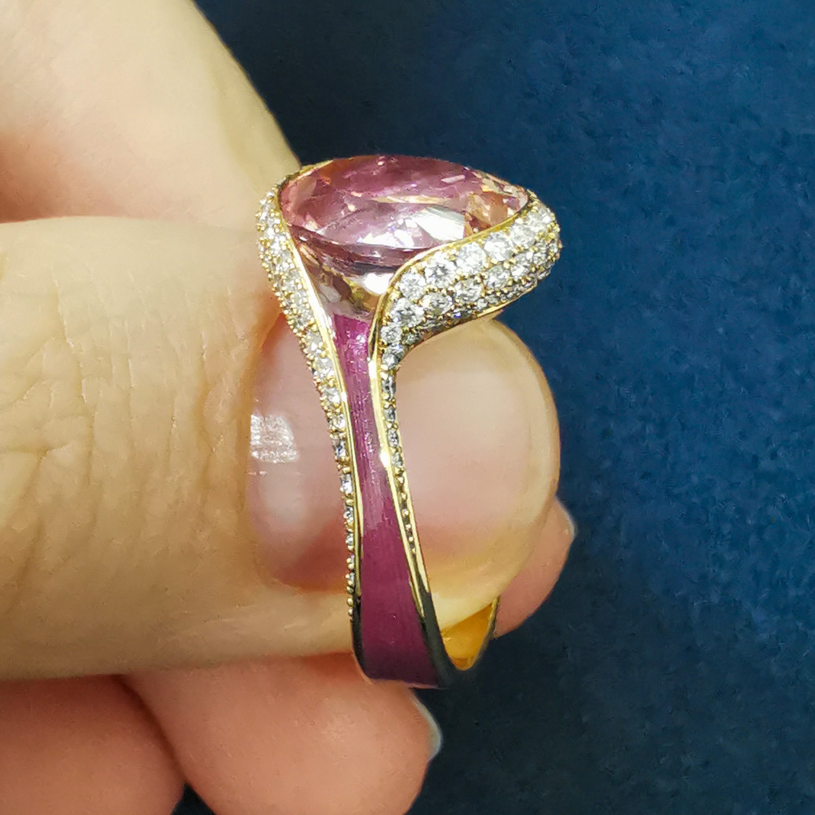 Enamel, Morganite, Diamonds 18K Yellow Gold Ring, R 0123-0
