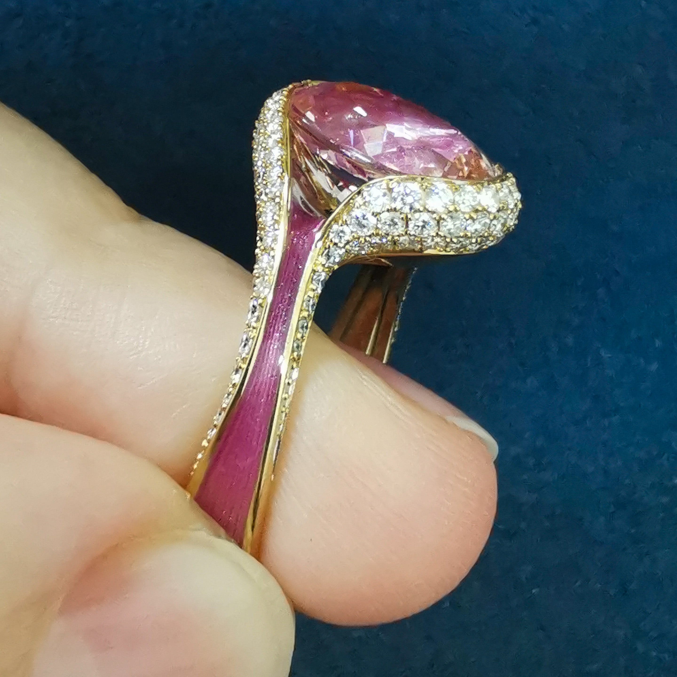 Enamel, Morganite, Diamonds 18K Yellow Gold Ring, R 0123-0