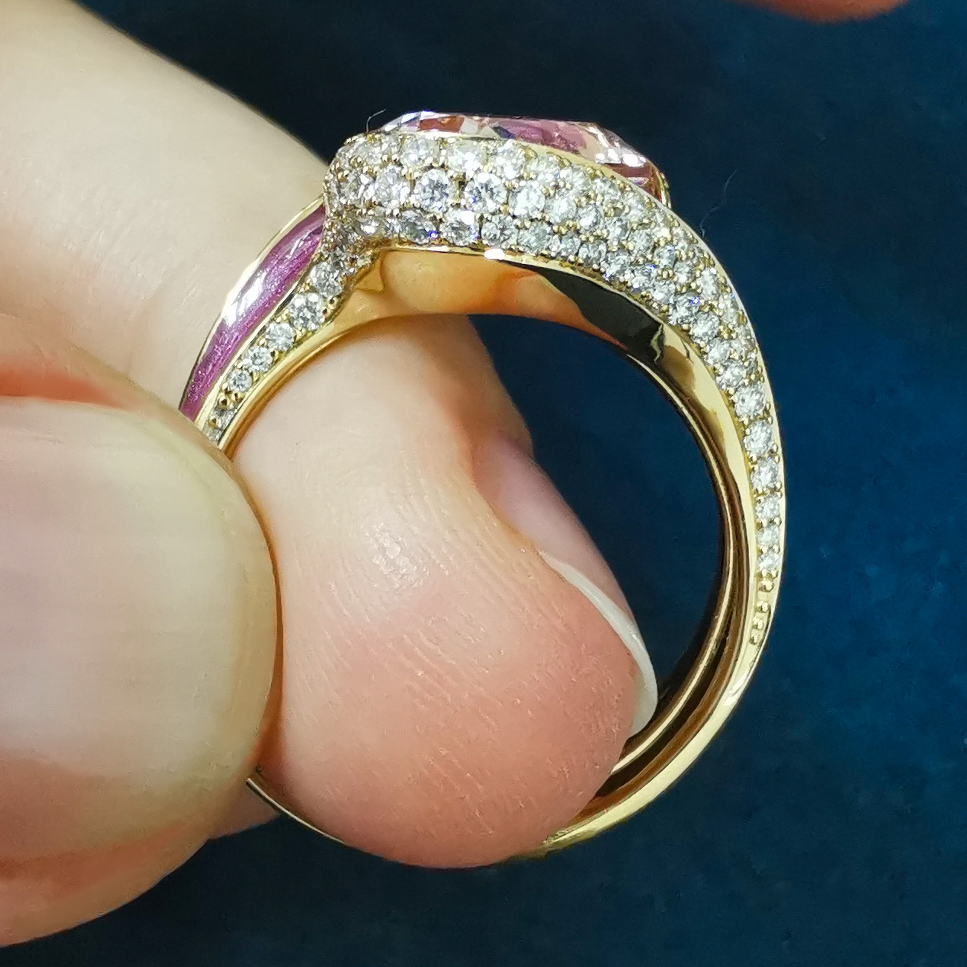Enamel, Morganite, Diamonds 18K Yellow Gold Ring, R 0123-0