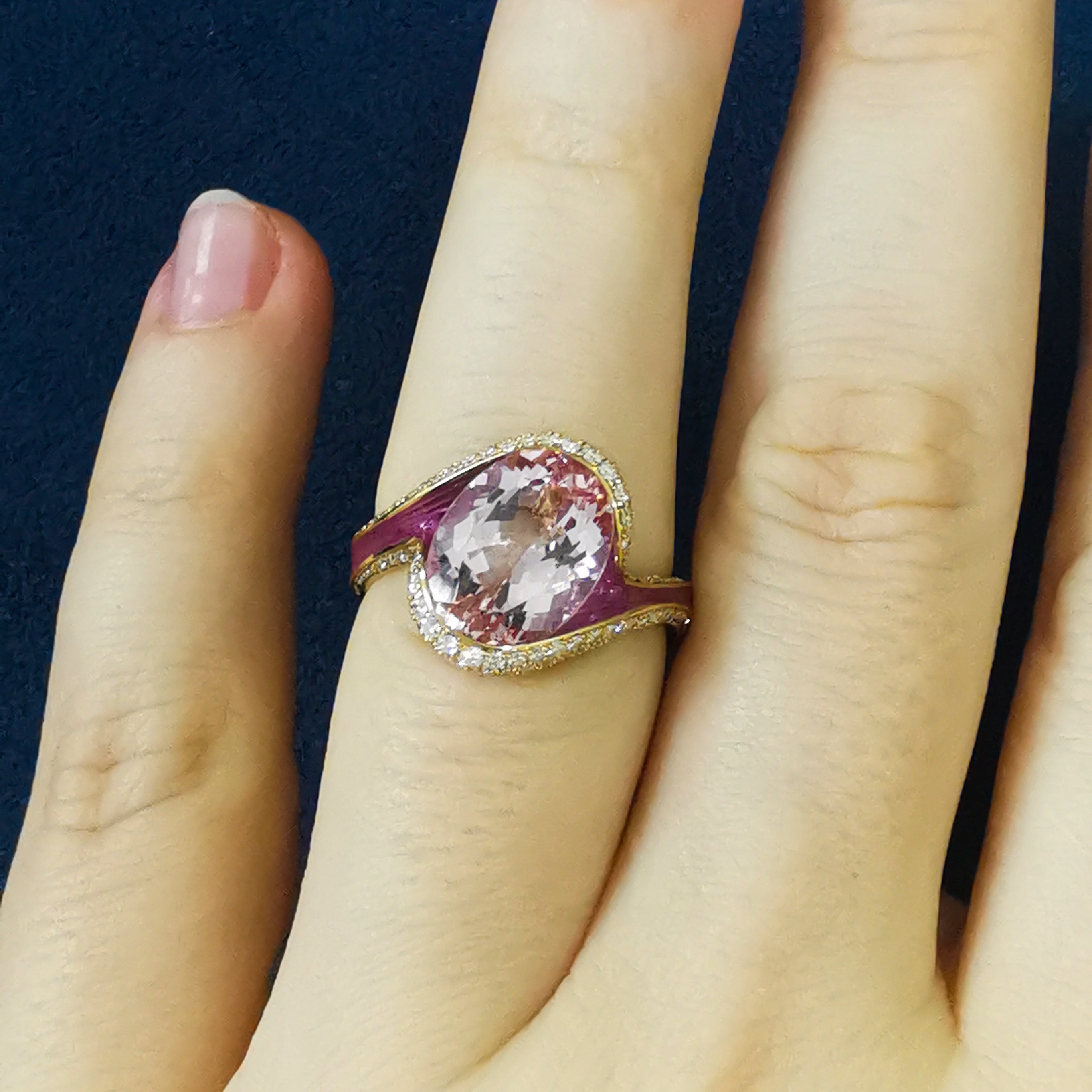 Enamel, Morganite, Diamonds 18K Yellow Gold Ring, R 0123-0