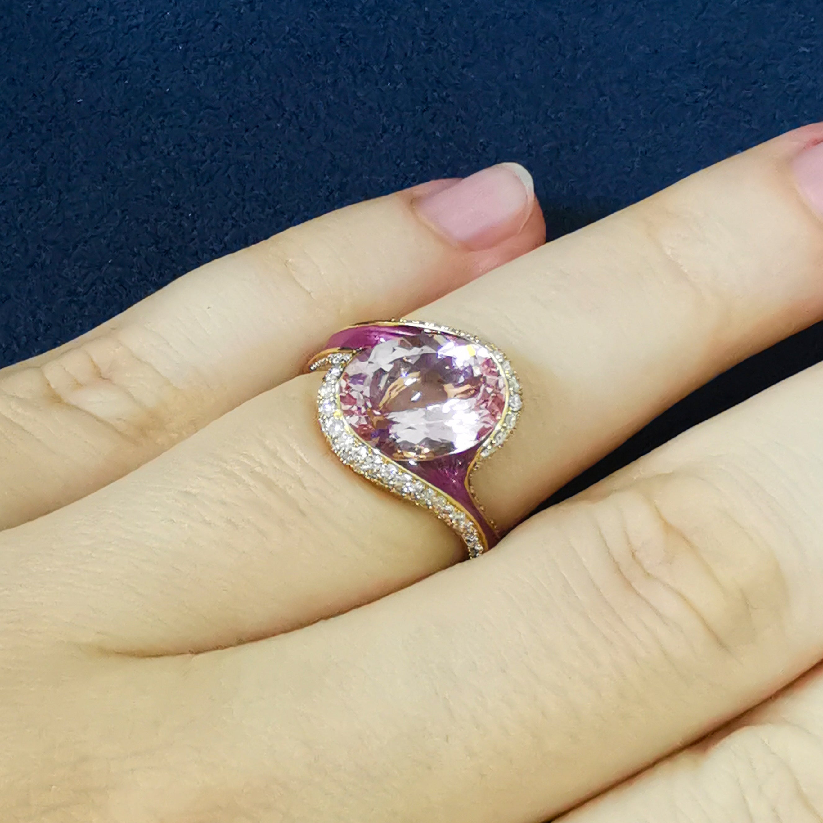 Enamel, Morganite, Diamonds 18K Yellow Gold Ring, R 0123-0