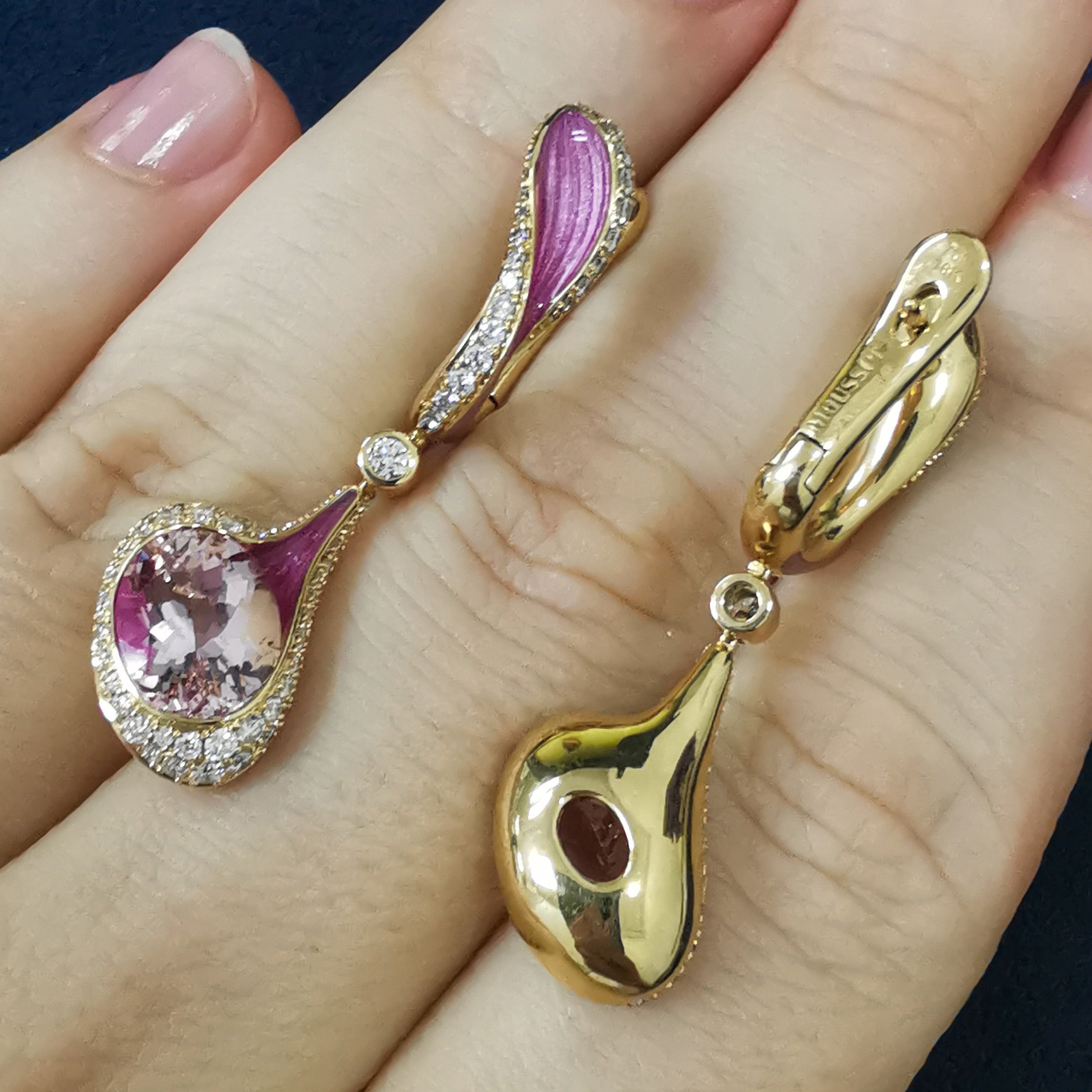 Enamel, Morganite, Diamonds 18K Yellow Gold Earrings, E 0123-02